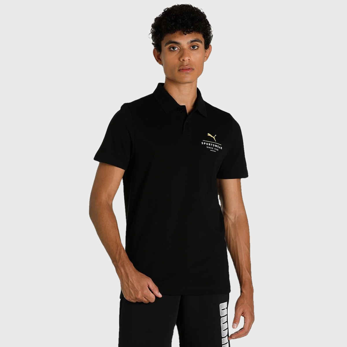 Puma Men's Polo T-Shirt Slim Fit Graphic - Black | M