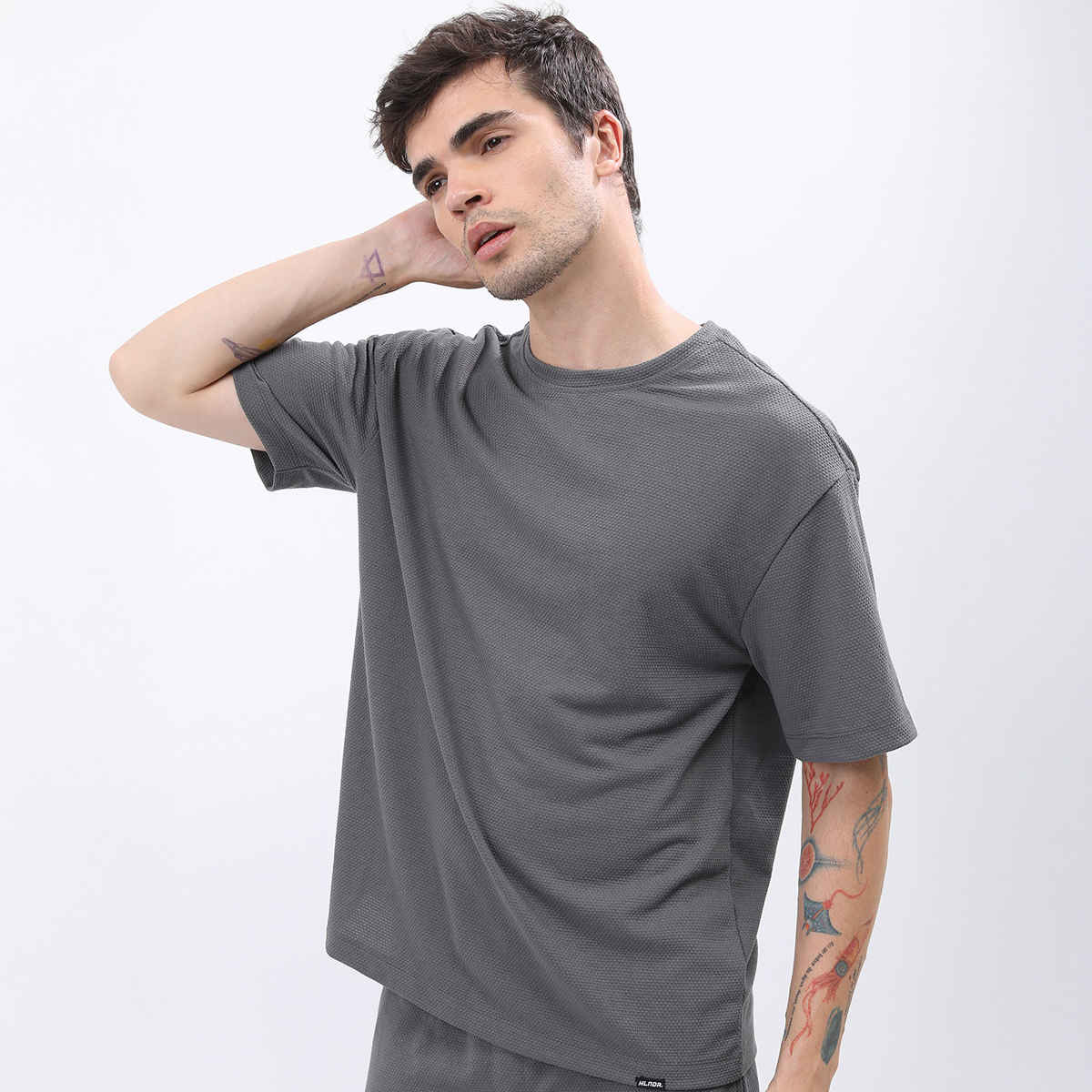 HIGHLANDER Men's Popcorn Structured Oversized T-shirt | Grey - L