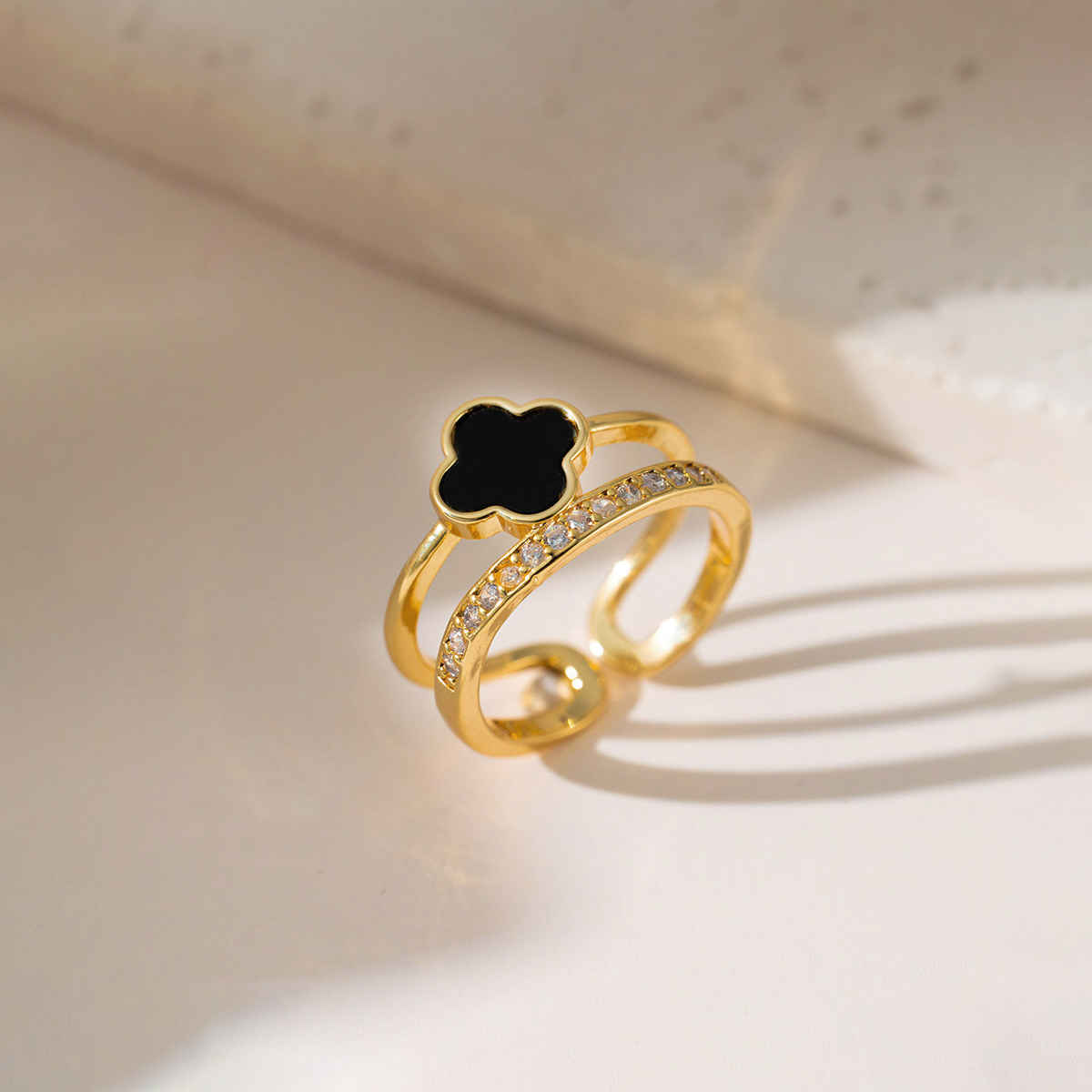 Label She Gold Plated Stainless Steel Clover Adjustable Ring | LS-RNG-72167
