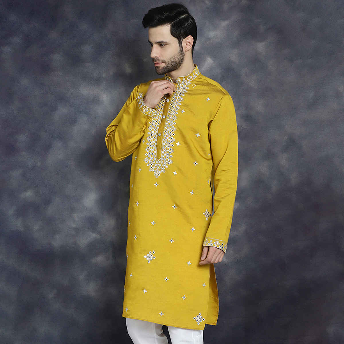 Jompers Men's Kurta | KO 5045 | Mustard - L