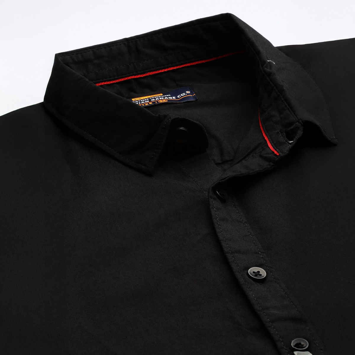 The Indian Garage Co Men's Slim Fit Solid Casual Shirt | Black - M