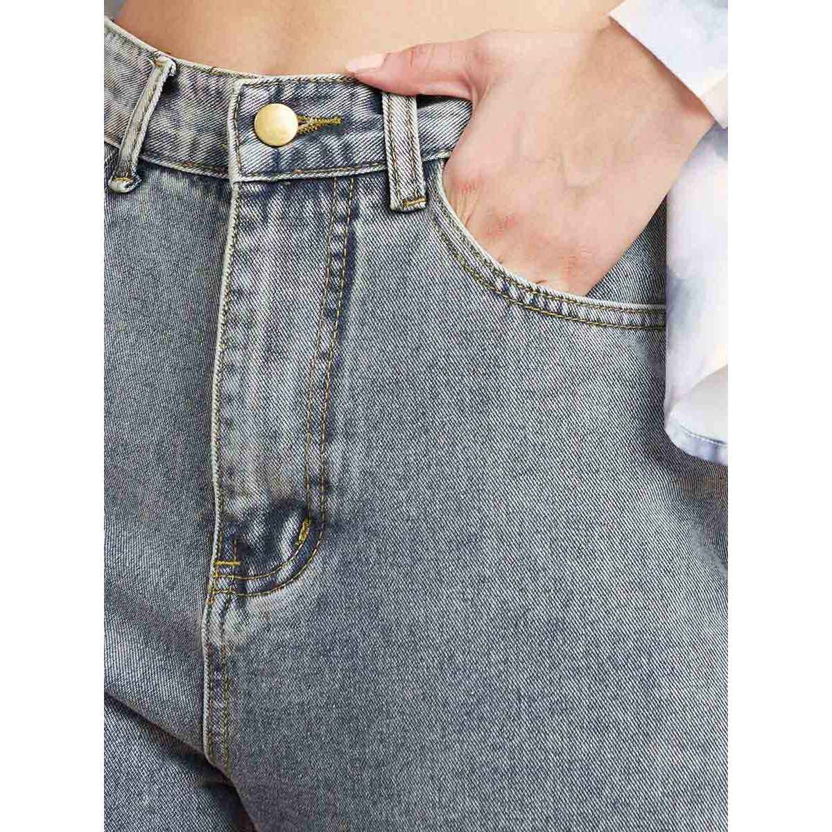 Styli Women's Vintage High Rise Mom Jeans | Light Blue - 30