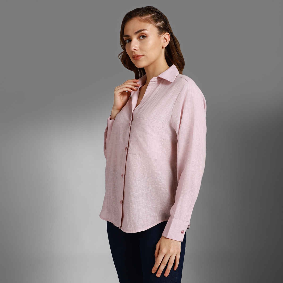 High Star Women Pink Classic Spread Collar Pure Cotton Casual Shirt (Size-S)