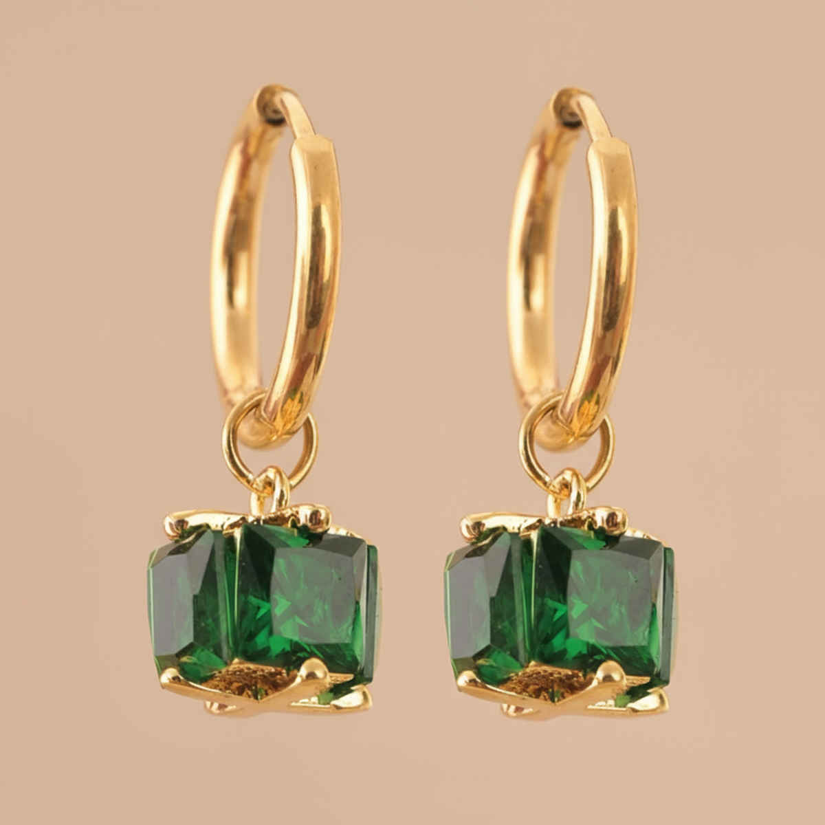 Palmonas Emerald Hoop Earrings For Womens | Waterproof And Anti-Tarnish