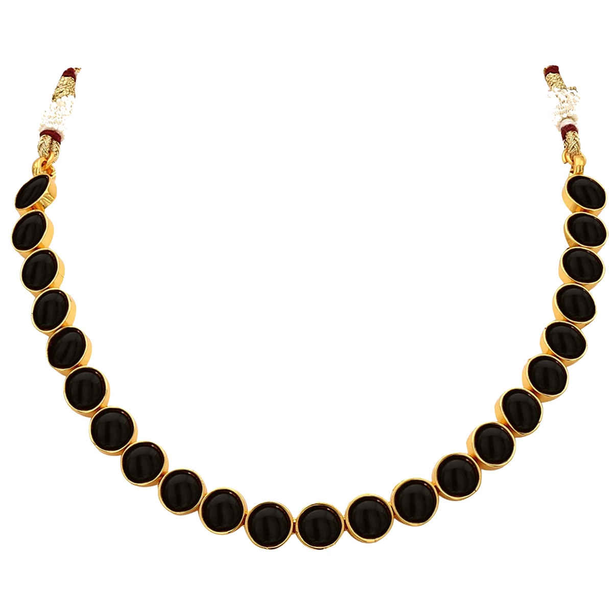 Peora Gold Plated Black Choker Necklace with Drop Earrings Traditional Jewellery Set for Women