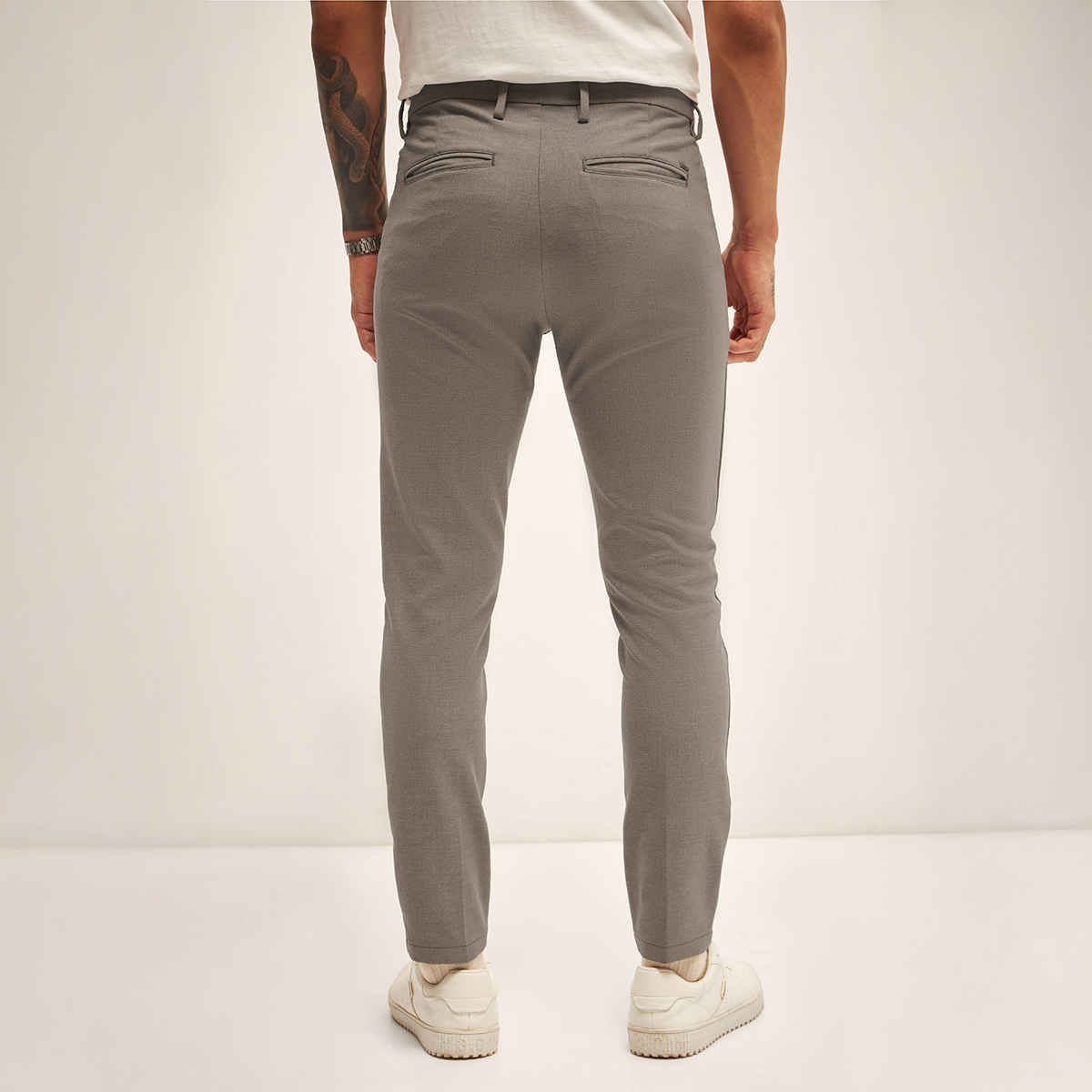 The Bear House Men 4 Way Stretch Solid Formal Trouser - Ferna | Beige | 36