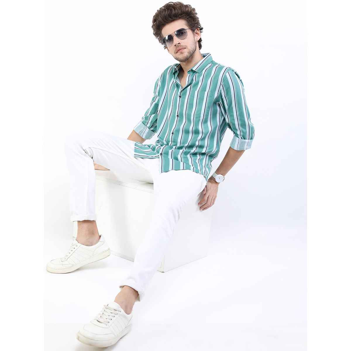 Ketch Men Slim Fit Striped Casual Shirt | Teal | XL