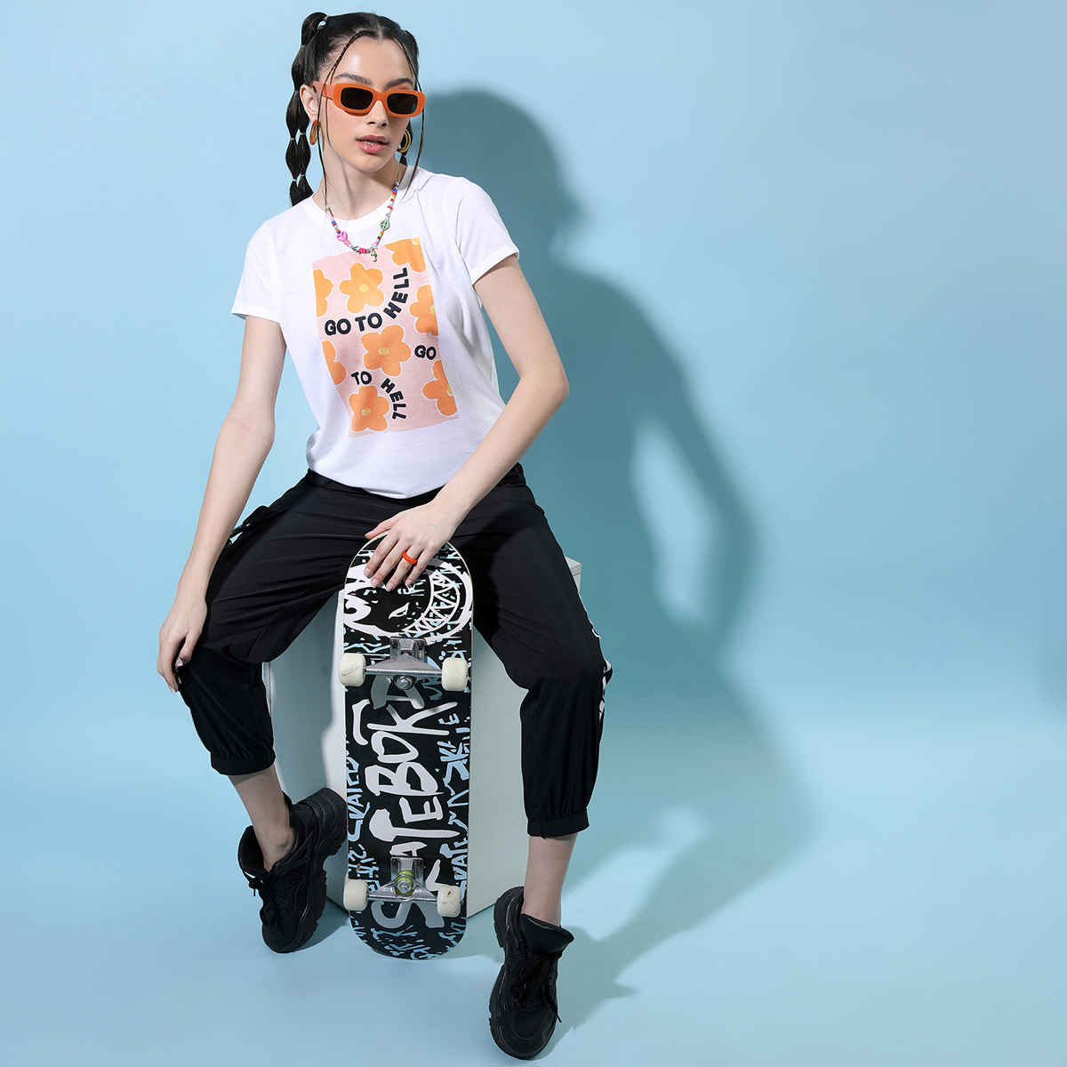 Tokyo Talkies Women's Floral Printed Round Neck T-Shirt | White - S