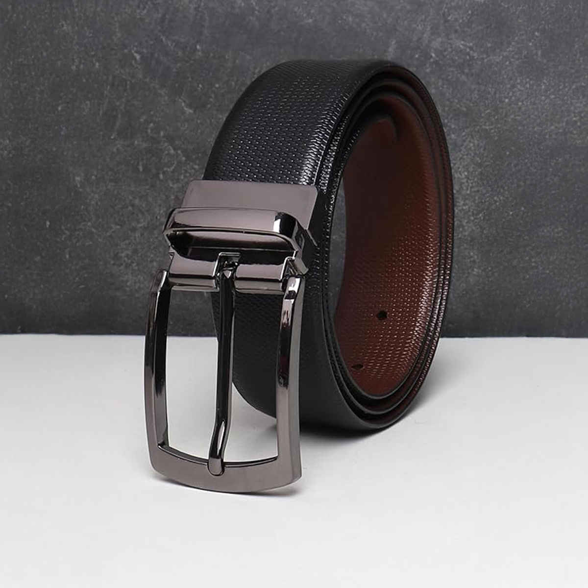 Teakwood Men's Solid Leather Reversible Belt | Black and Brown - 44 Inches