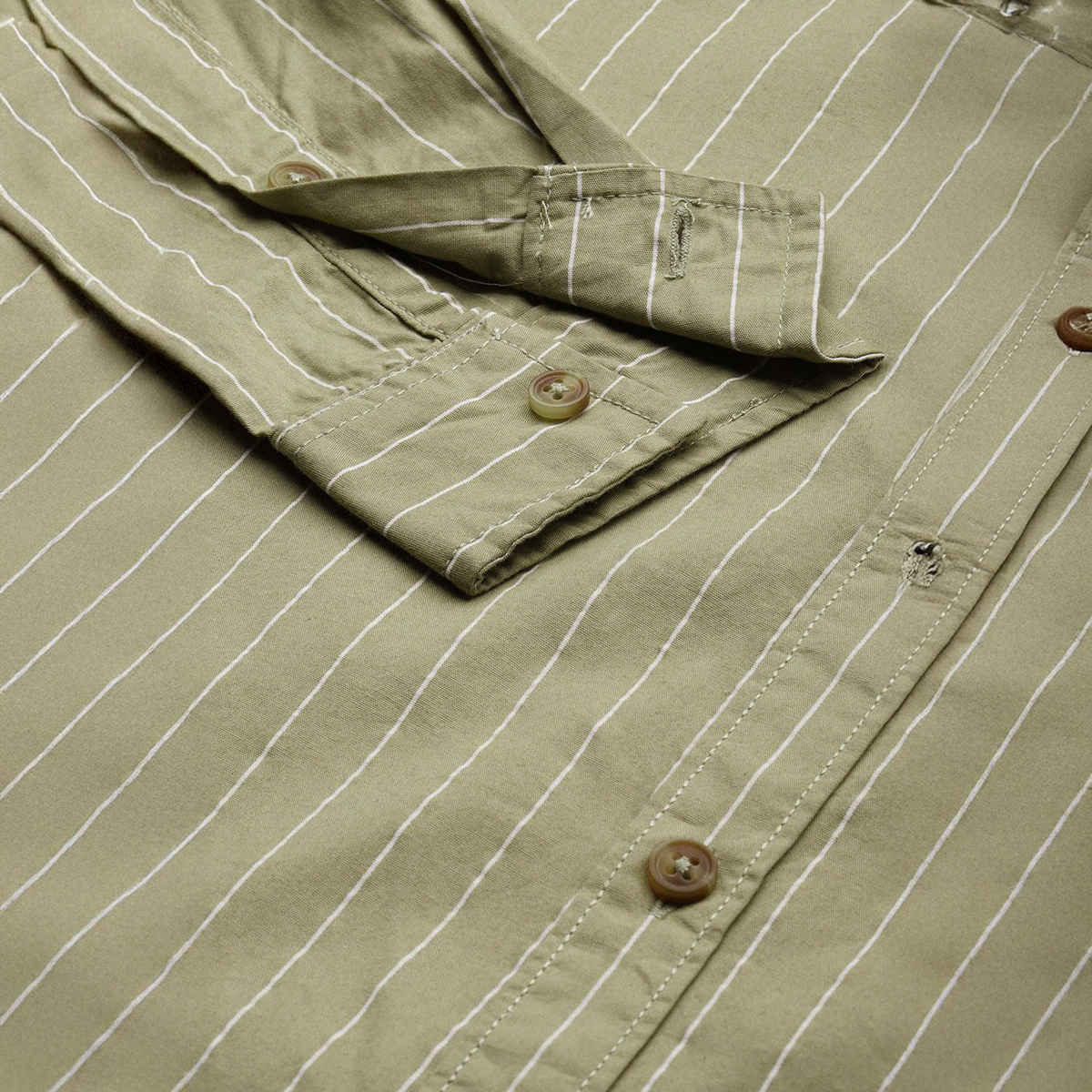 The Indian Garage Co Men's Regular Fit Striped Casual Shirt | Green - L