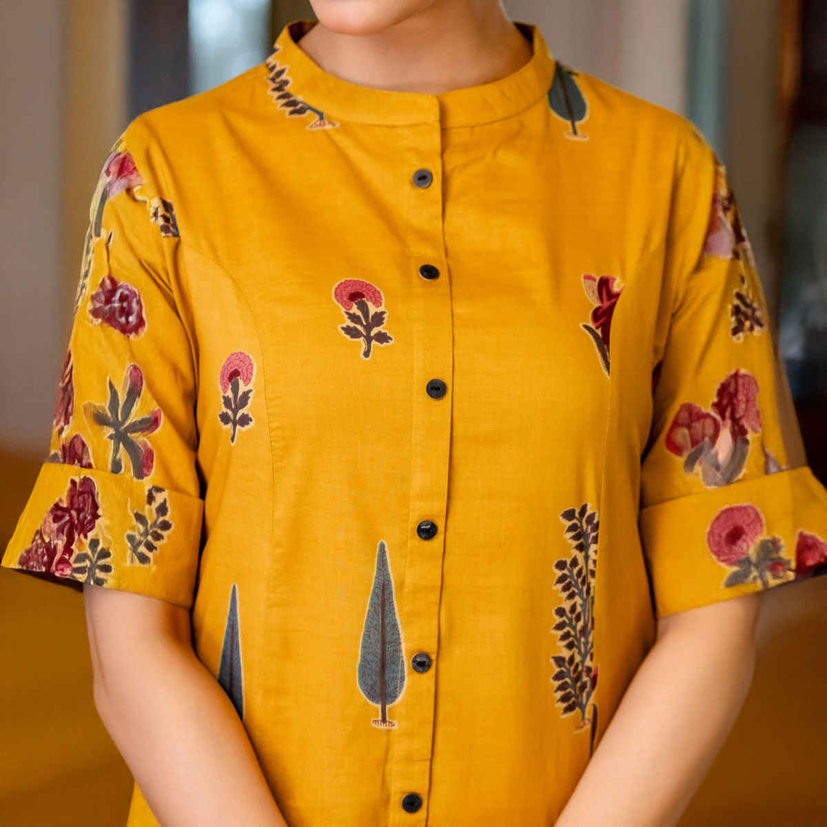 GoSriKi Women's Rayon Blend Straight Printed Kurta with Pant | BARKAT | Yellow - L