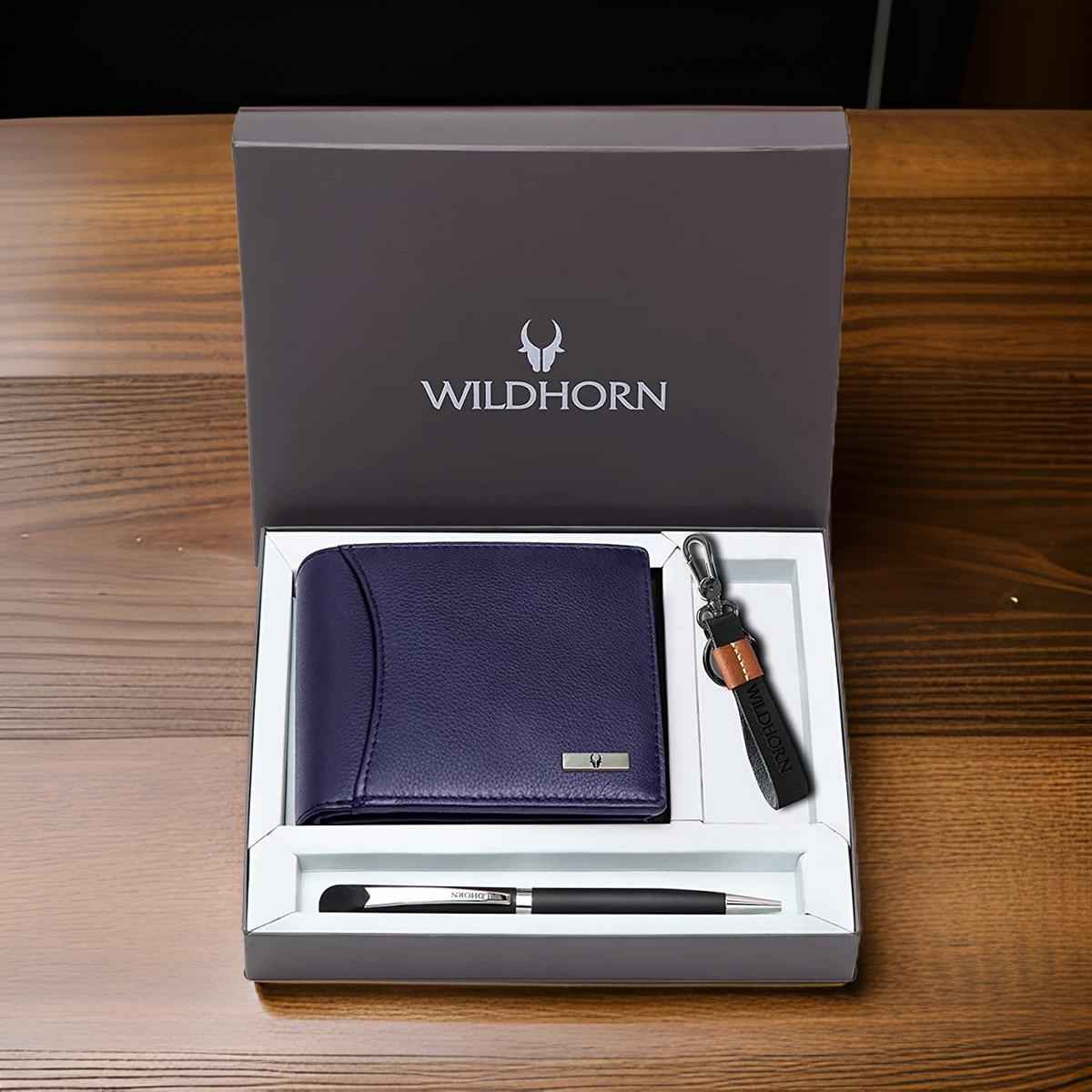 Wildhorn Men's Leather Wallet Gift Set | Blue | One Size