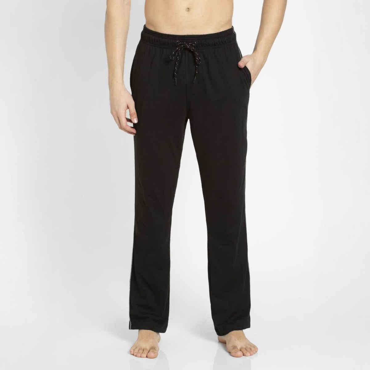 Jockey 9500 Men's Super Combed Cotton Rich Trackpants|Regular Fit|Side Pockets | Black/Grey Mel-M