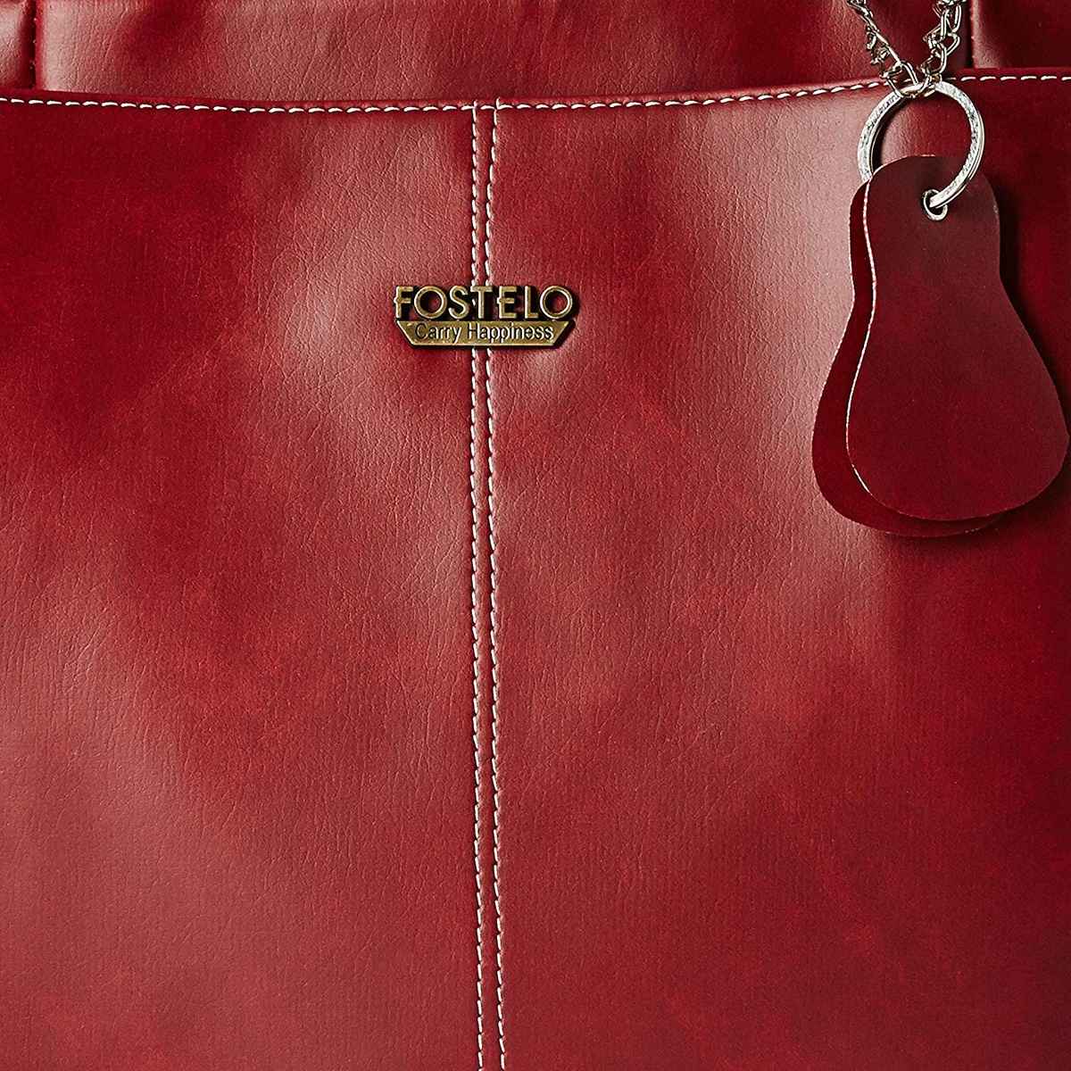 Fostelo Women's Vegan Leather Florence Handbags Shoulder Hobo Bag Ladies Purse | Maroon | Large