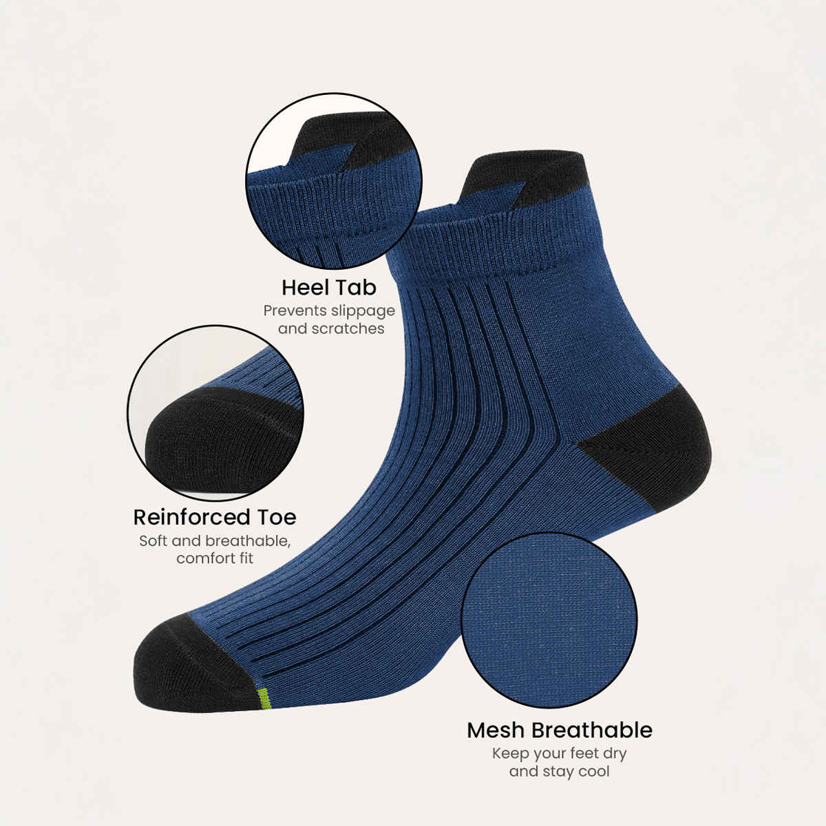 Freecultr Unisex Solid Cotton Blend Ankle Socks | Navy - Free Size