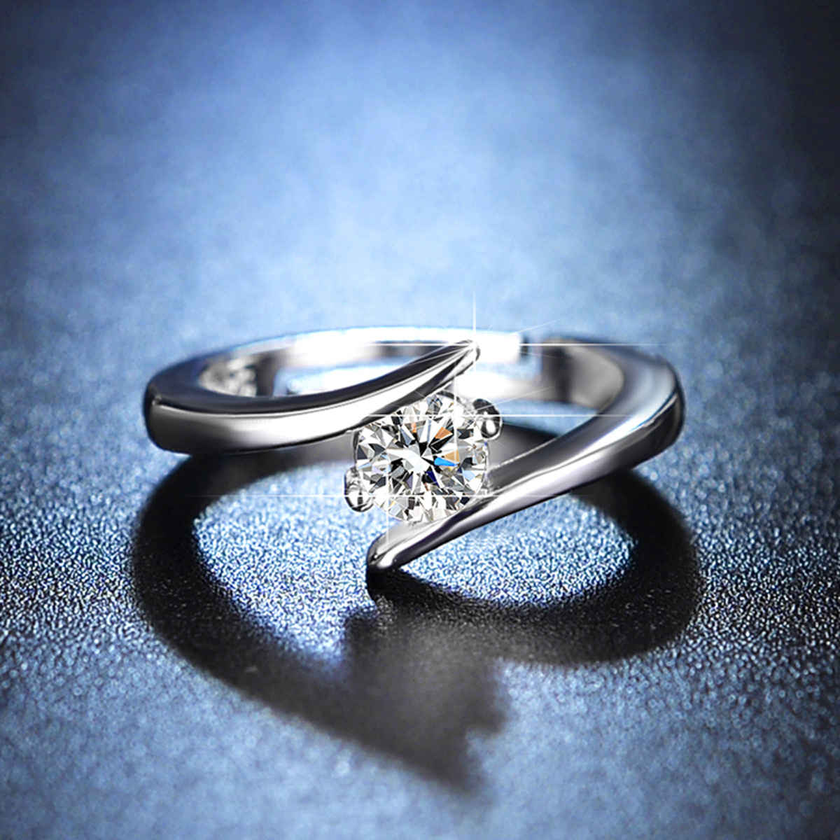 Label She Silver Plated Crystal Studded Solitaire Adjustable Finger Ring(Free Size) | LS-RNG-5240