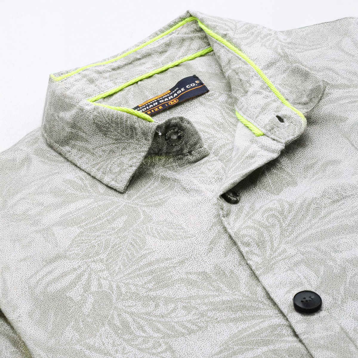 The Indian Garage Co Men's Slim Fit Tropical Casual Shirt | Grey - M