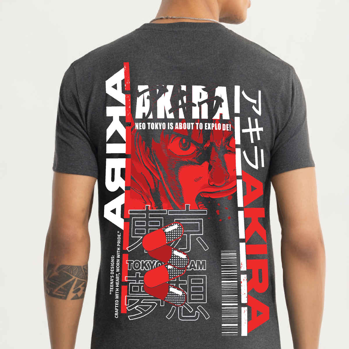 De Tees Men's Half Sleeve T-shirt | MHS-AKIRA | Charcoal Grey - L
