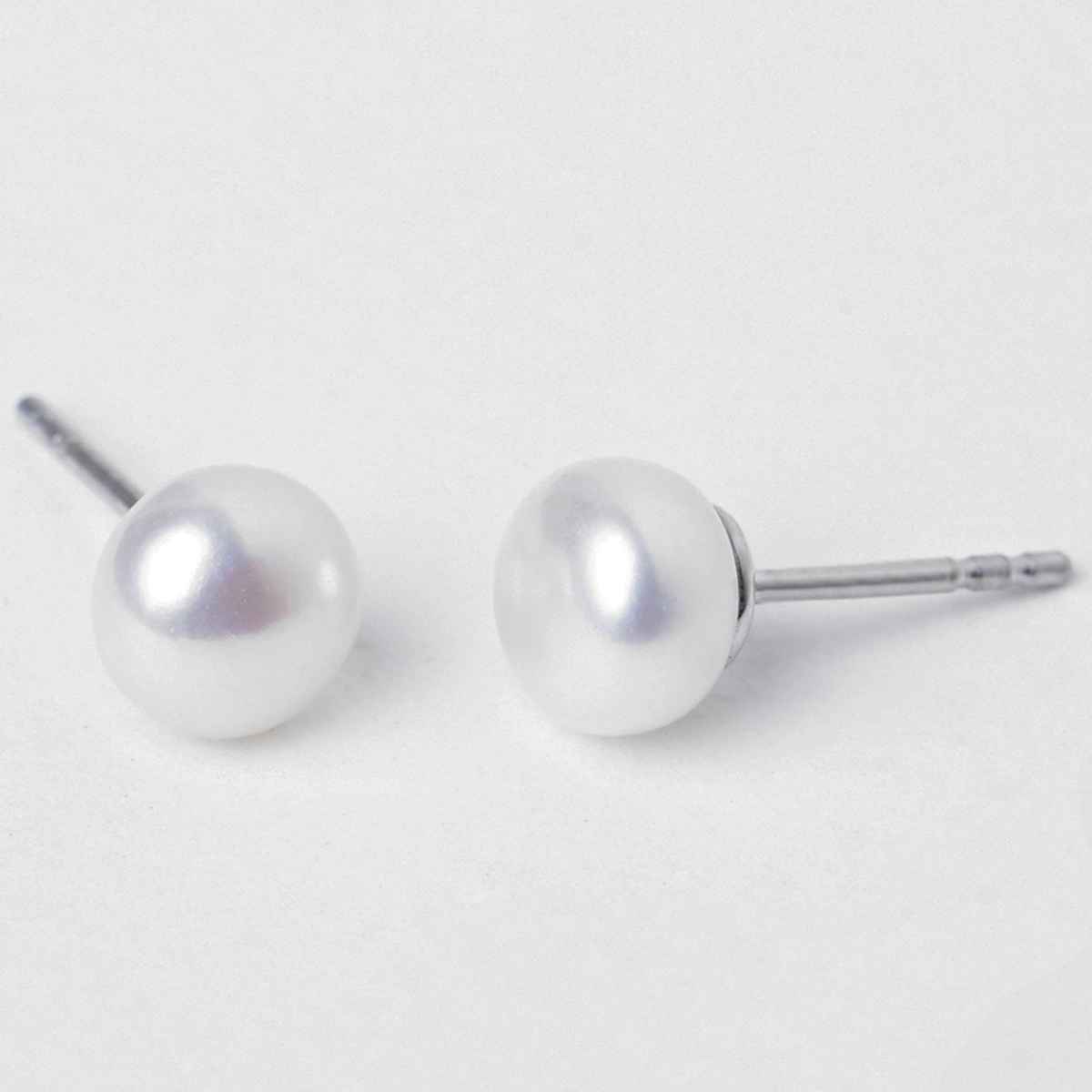 Clara 925 Pure Sterling Silver Real White Pearl 7 mm Studs Earrings | Rhodium Plated