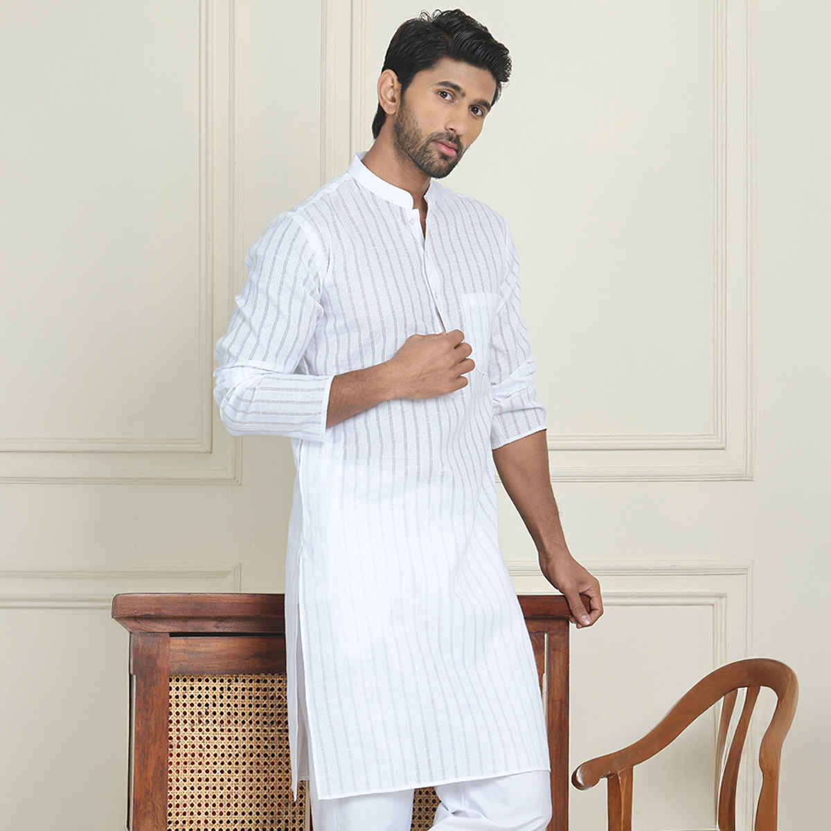 Jompers Men's Kurta | KO 5207 | White - M