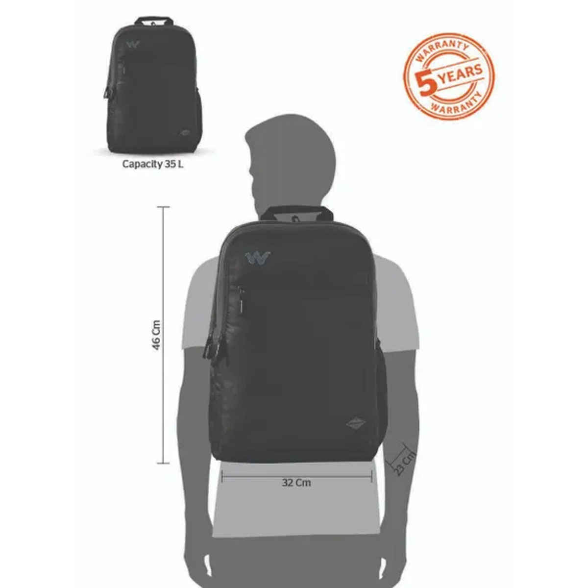 Wildcraft Unisex Polyester 35 L Backpack | Black