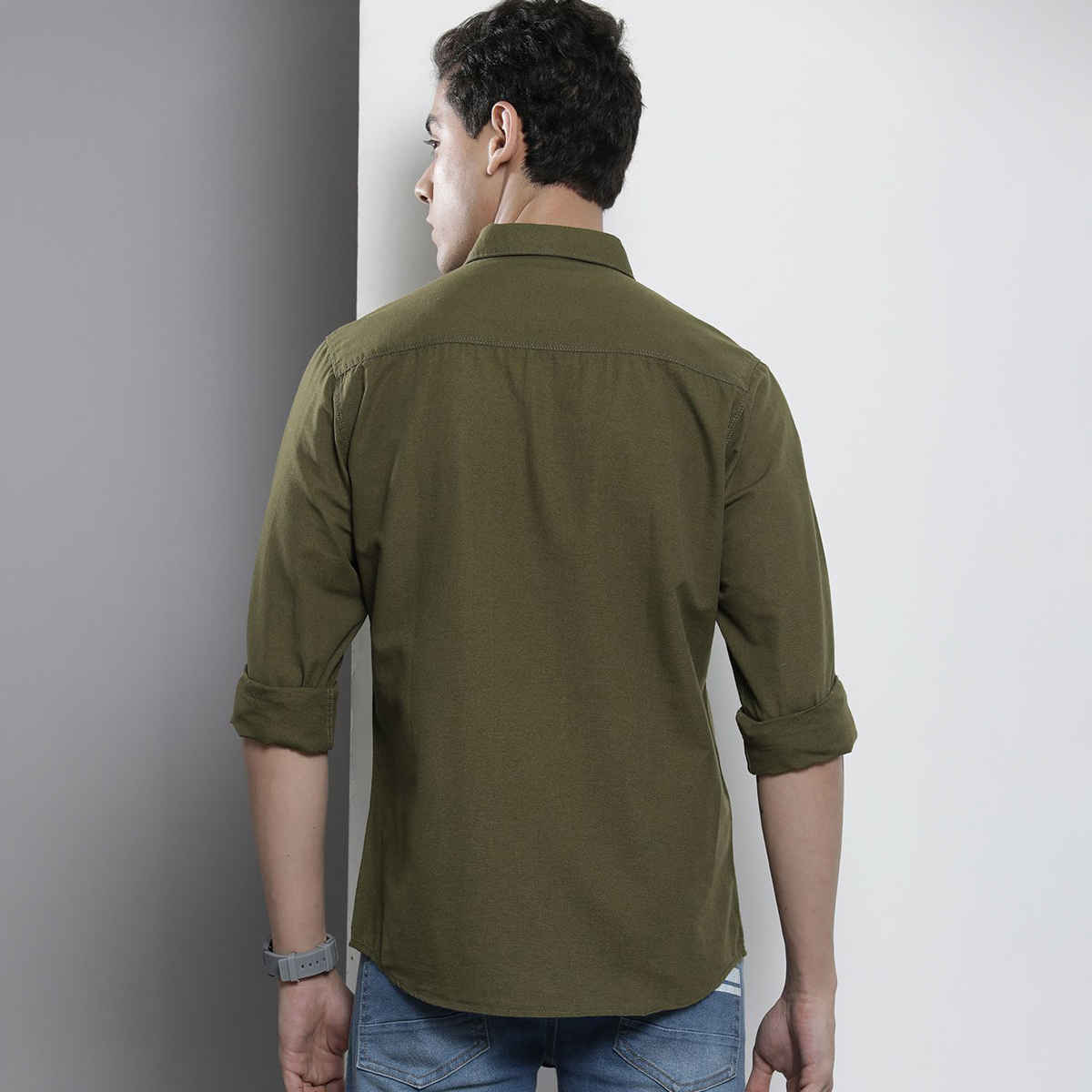 The Indian Garage Co Men's Regular Fit Solid Casual Shirt | Olive Green - XL