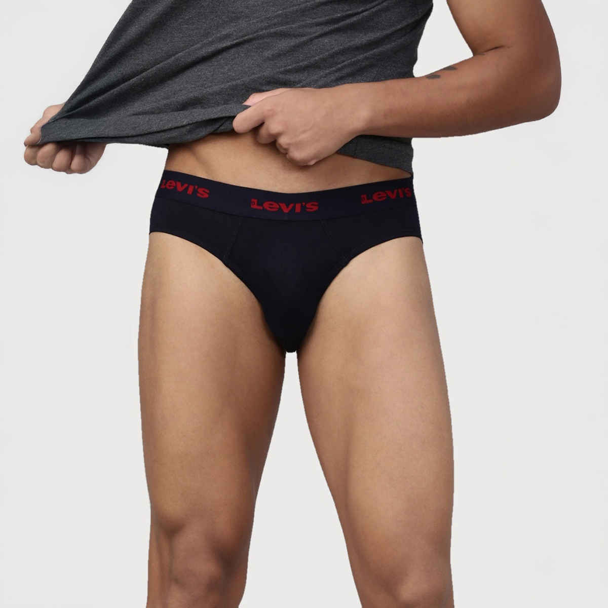 Levi's 009 Men's Neo Brief | Contoured Double Pouch | Pack of 2 | Lt. Grey Mel,Navy | L