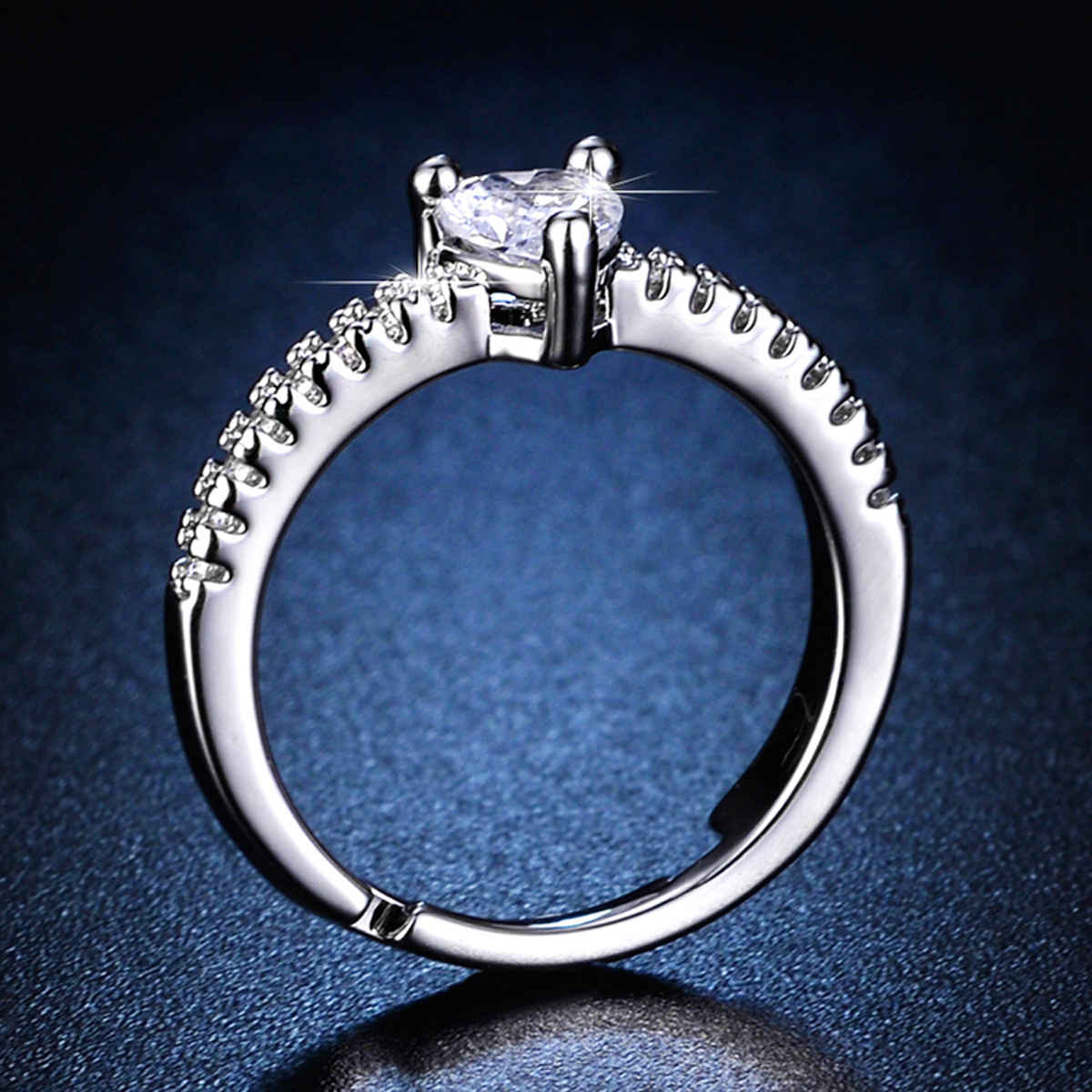 Label She Silver Plated AD Heart Adjustable Ring | LS-RNG-5257
