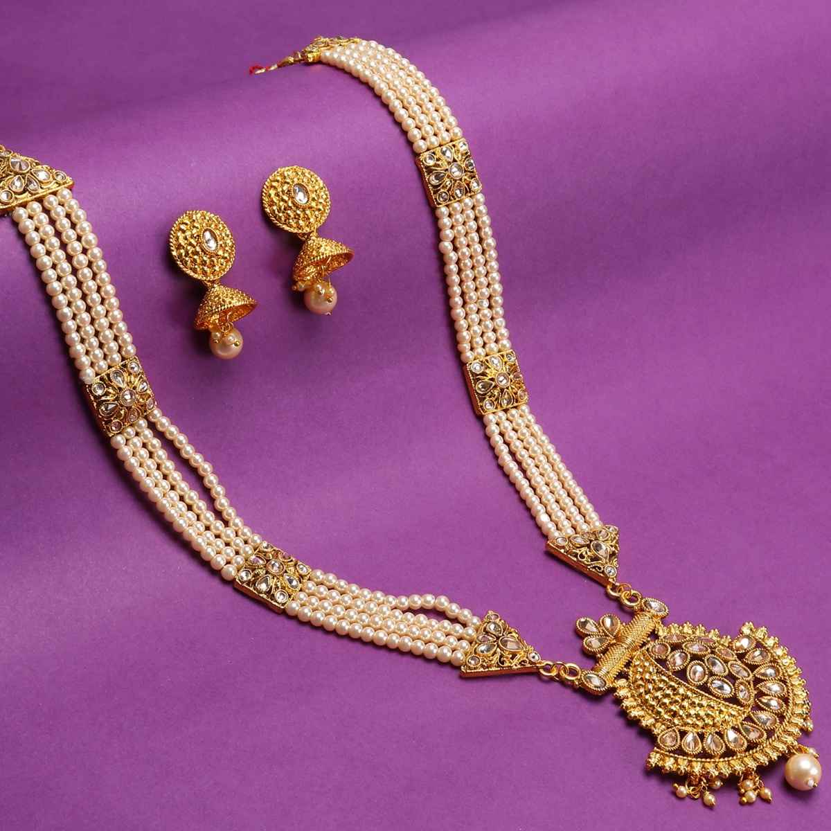 Sukkhi Classic Lct Gold Plated Pearl Long Haram Necklace Set For Women