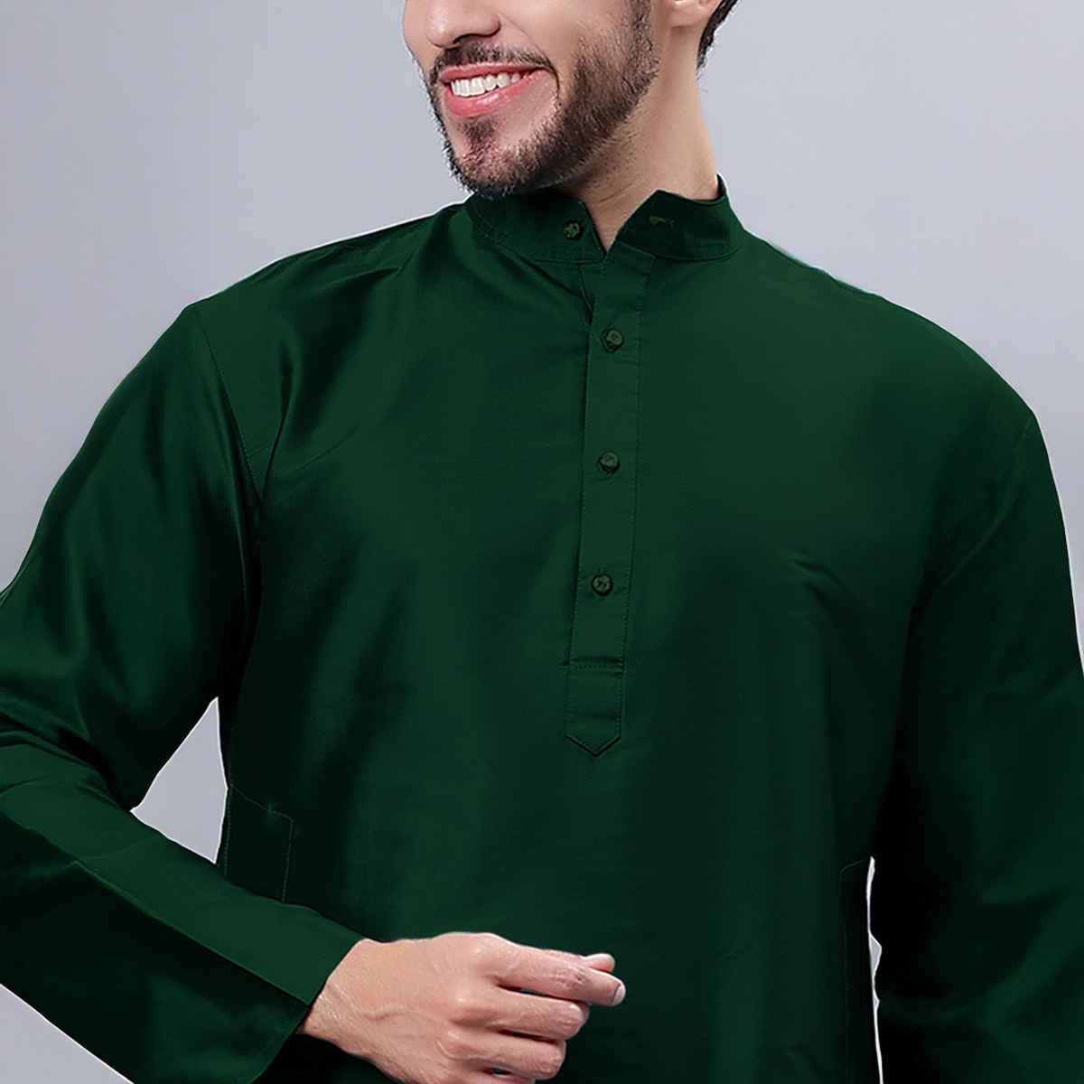 Mad Over Print Men's Silk Blended Kurta | Green - M