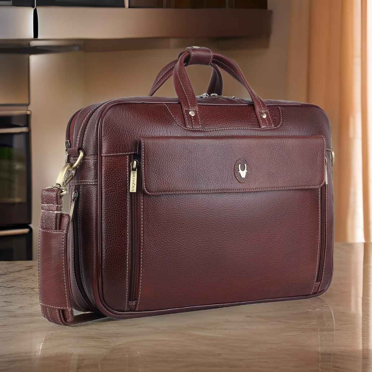 Wildhorn Men's Solid Leather 25 L Laptop Bag | Maroon - 15.6 Inches