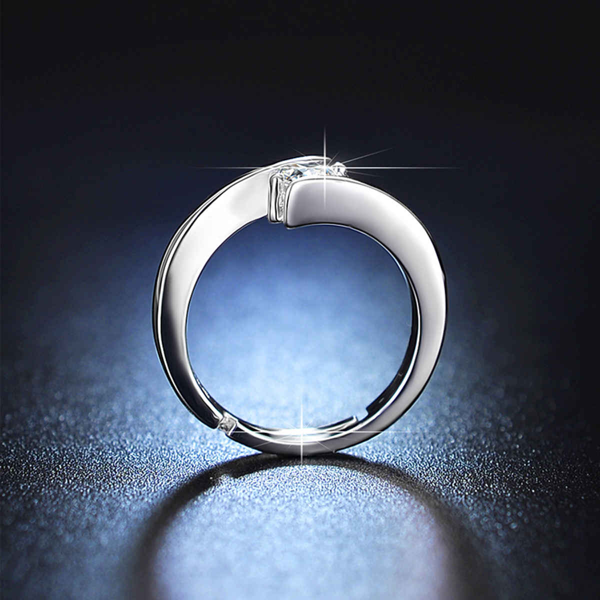 Label She Silver Plated Crystal Studded Solitaire Adjustable Finger Ring(Free Size) | LS-RNG-5240