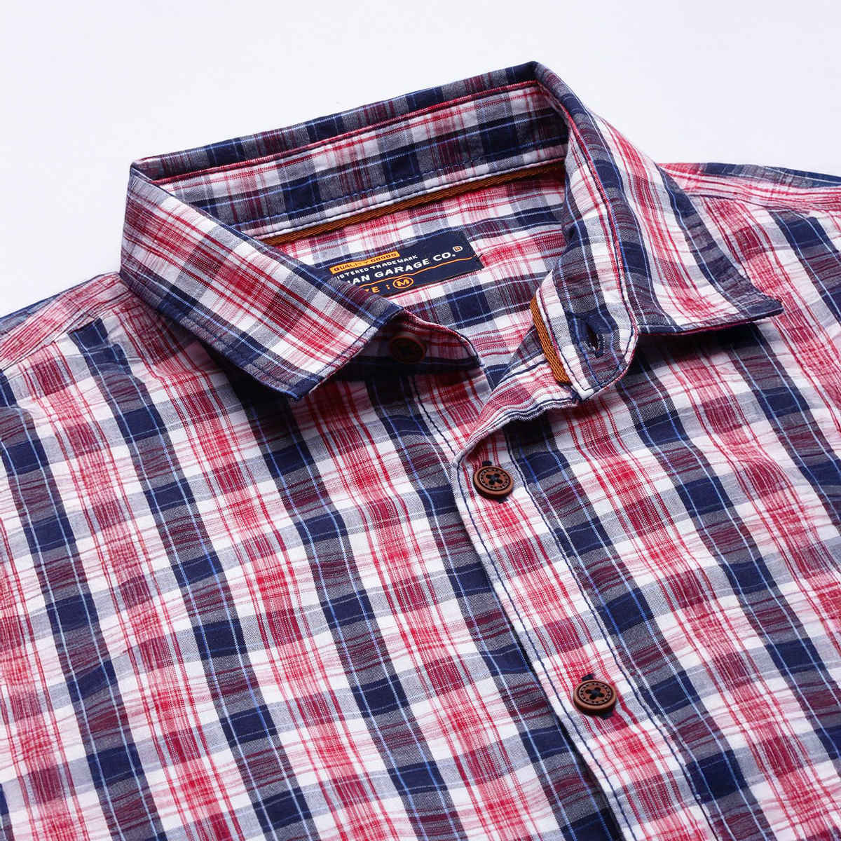 The Indian Garage Co Men's Slim Fit Checked Casual Shirt | Red - M