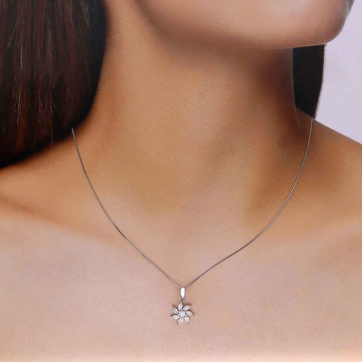 Kai Jewel Silver Floral Zircon Pendant with Chain | NLCS602-S-NA
