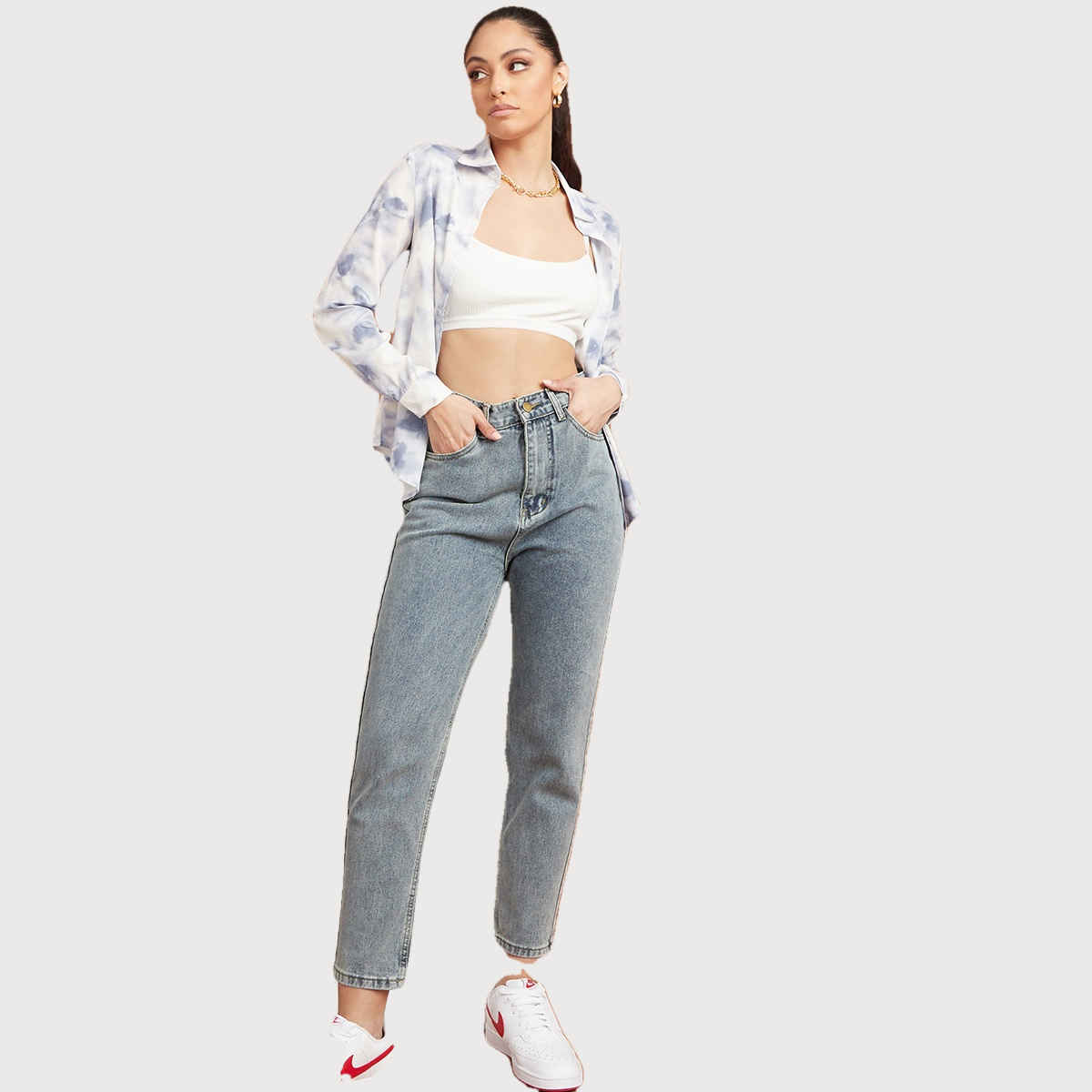 Styli Women's Vintage High Rise Mom Jeans | Light Blue - 30