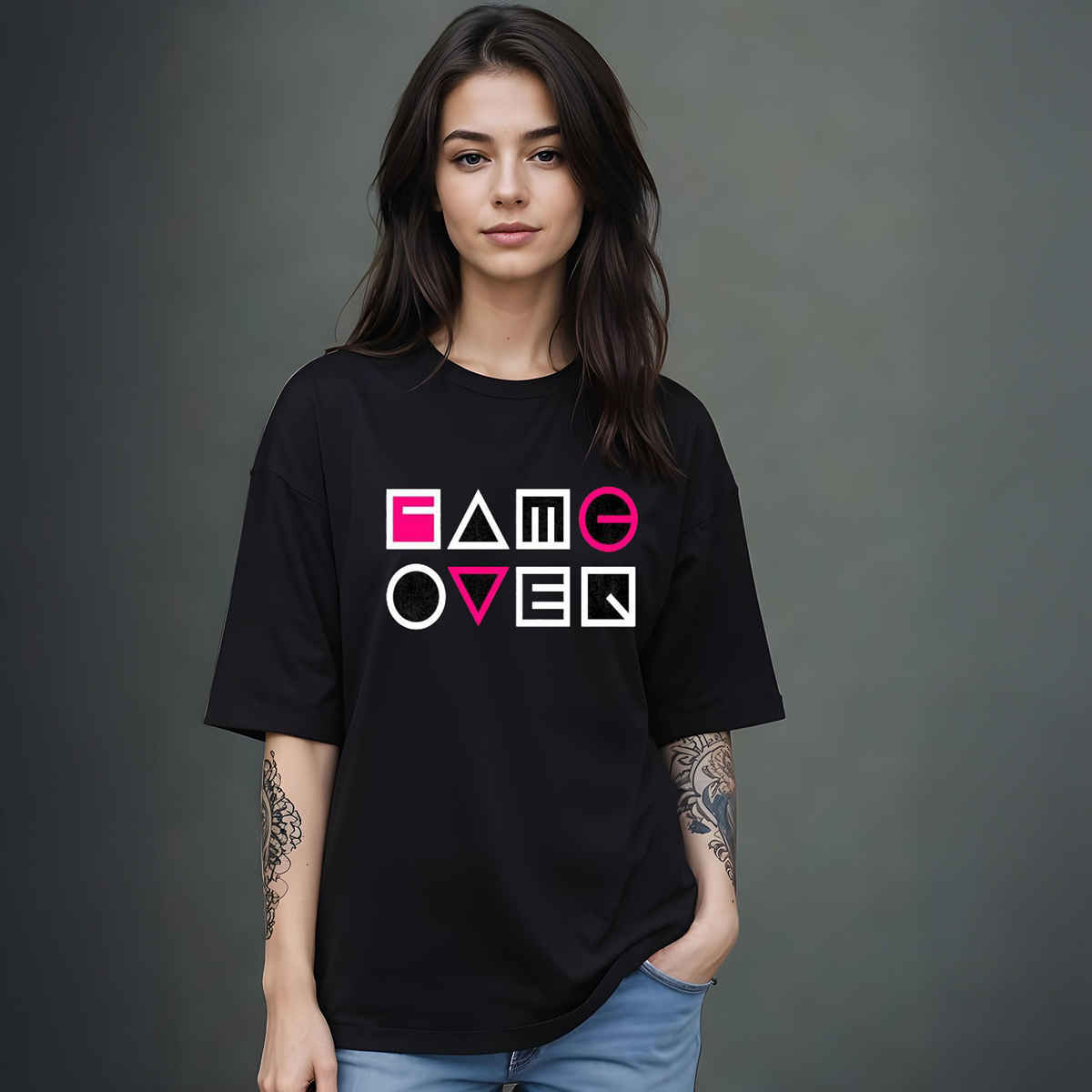 Smartees Women's Oversize Printed T-shirt | WW - 2041 | Black - M