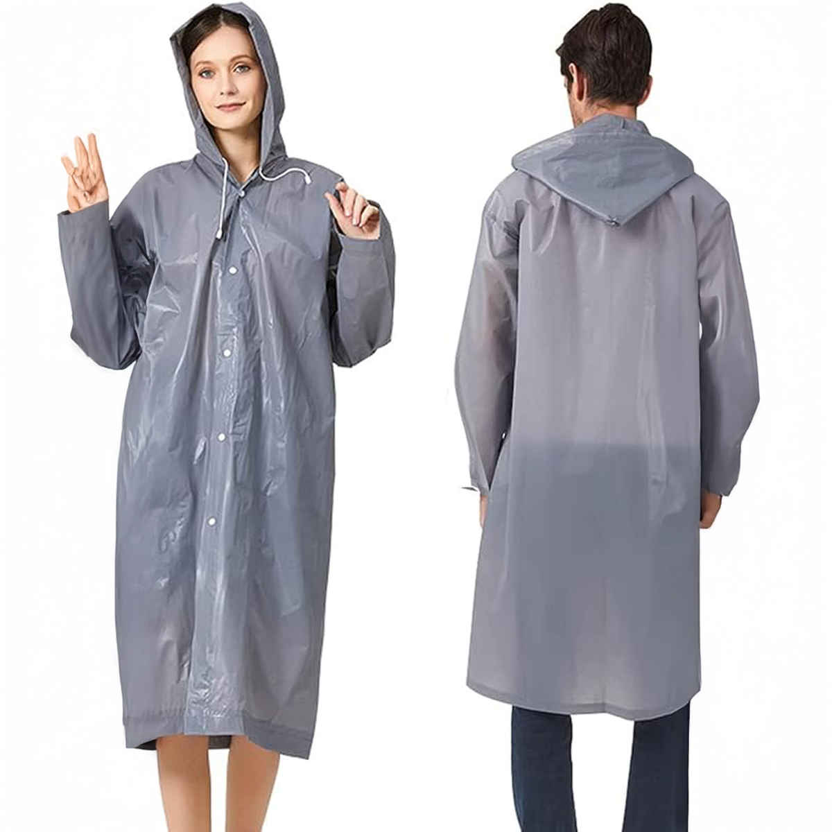 INFISPACE Adult Unisex Polyester RainCoat Poncho with Adjustable Cap and Cover Free Size Grey Color