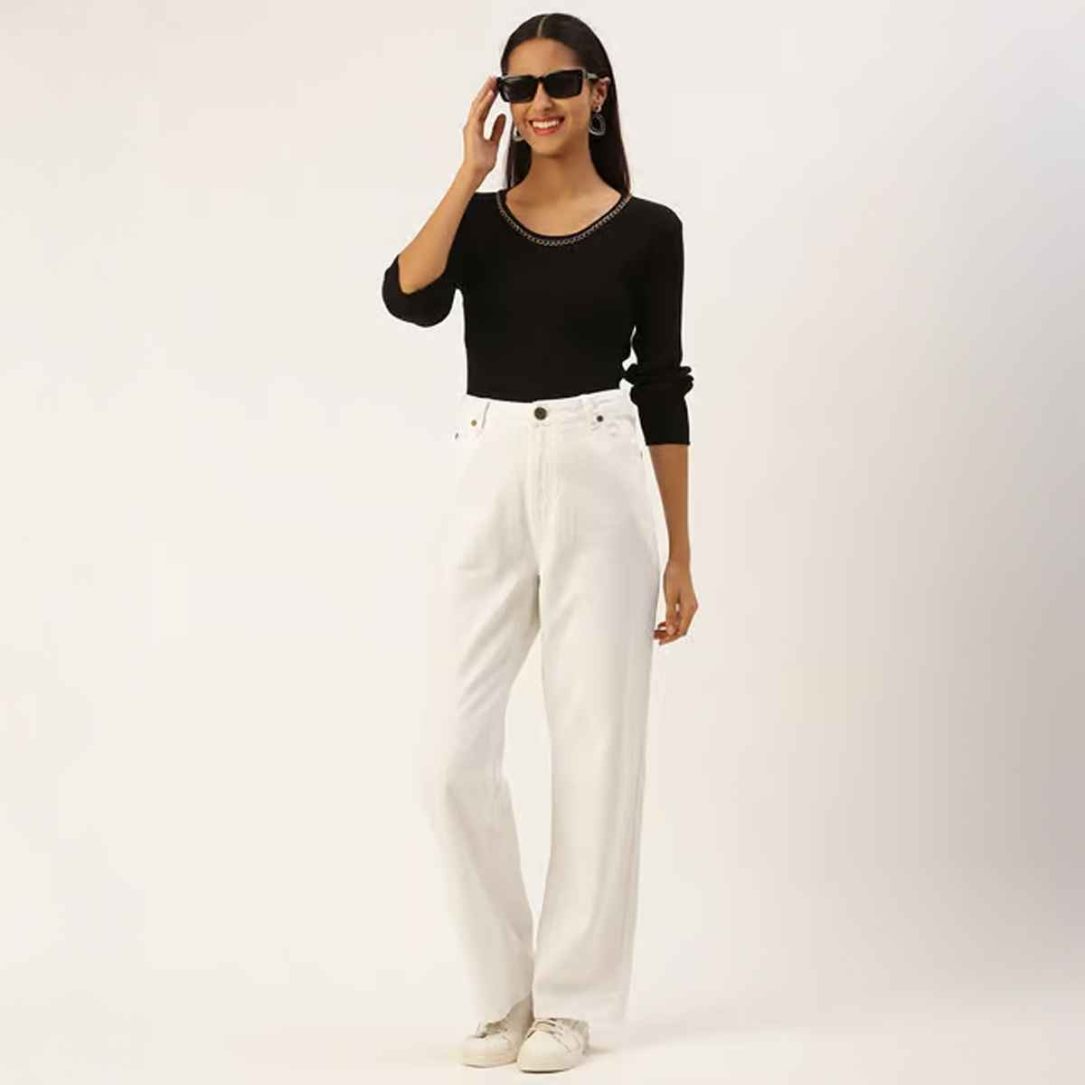 Bene Kleed Women's Straight Denim Trousers | White - 30