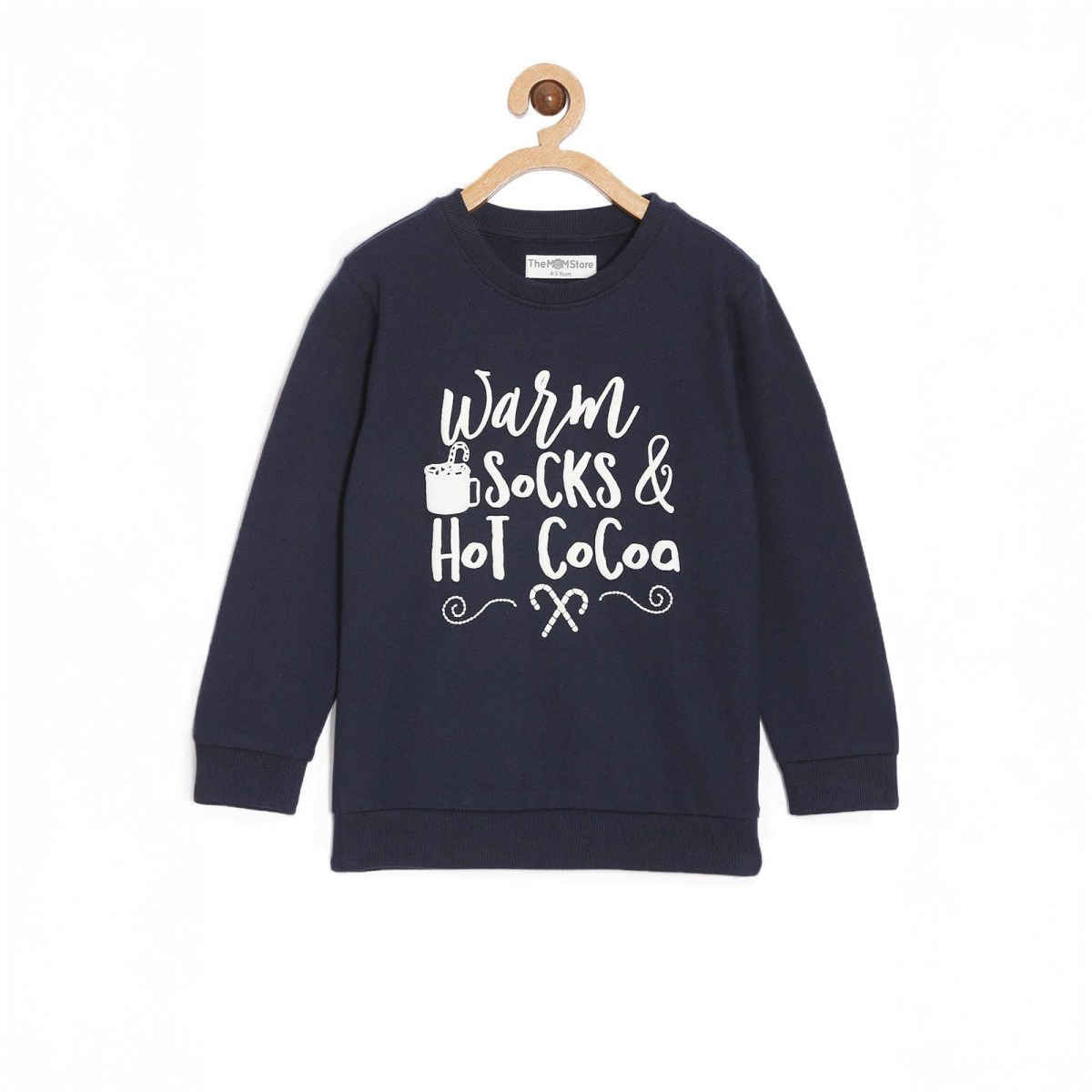 The Mom Store Girls Warm Socks And Hot Cocoa Sweatshirt | Kww-An-Wshc | Navy | 3-4 Years