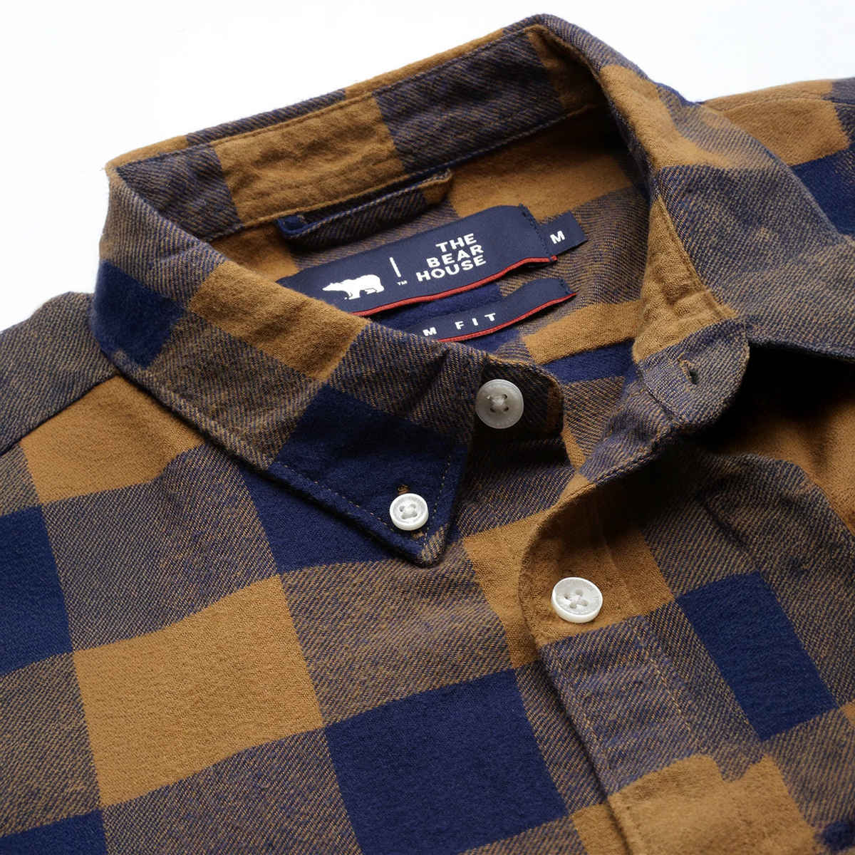 The Bear House Men Slim Fit Checked Shirt - Tonic | Rust and Navy | M