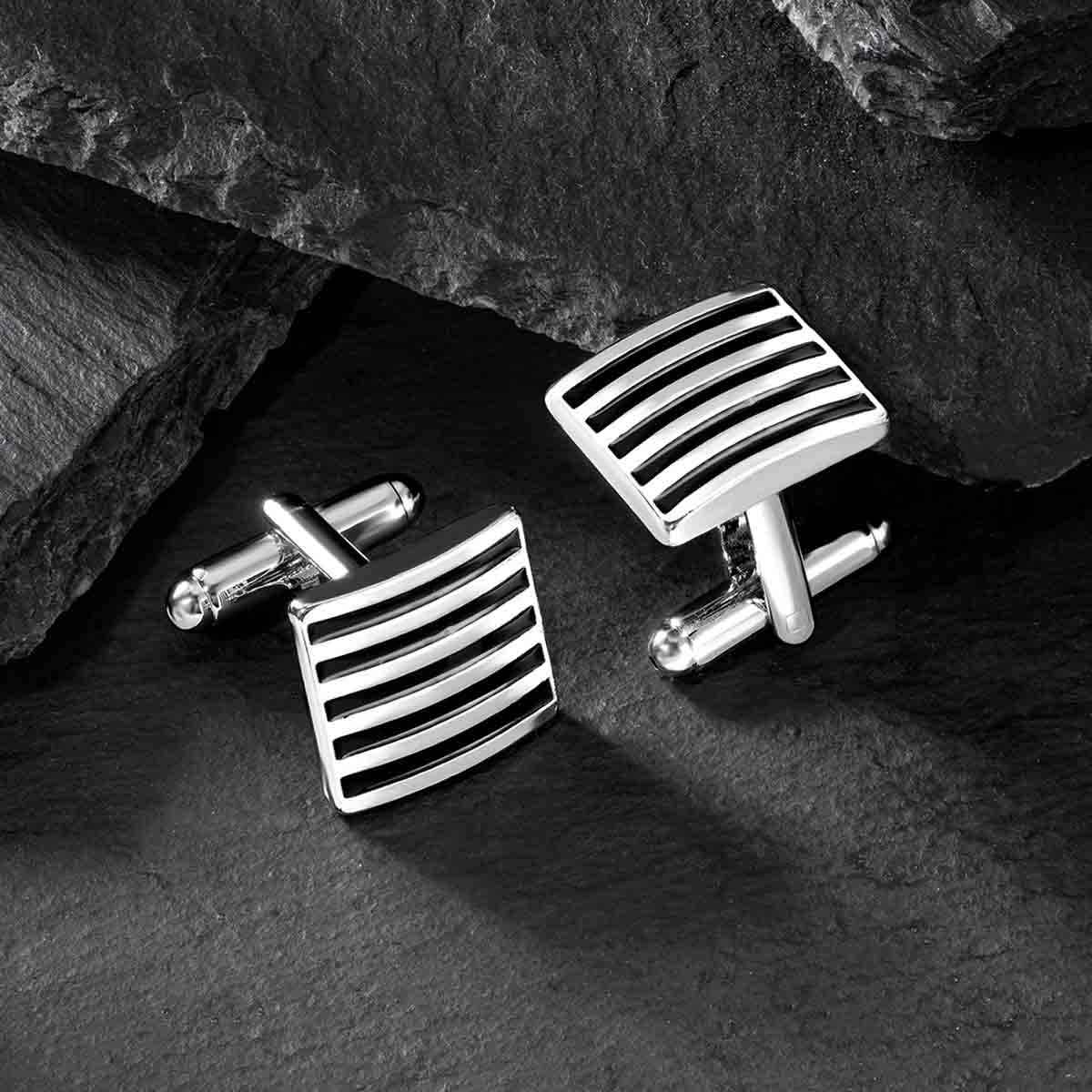 Peora Unique Black Stripes Shirt Cufflinks for Men Business Corporate Wedding Gift