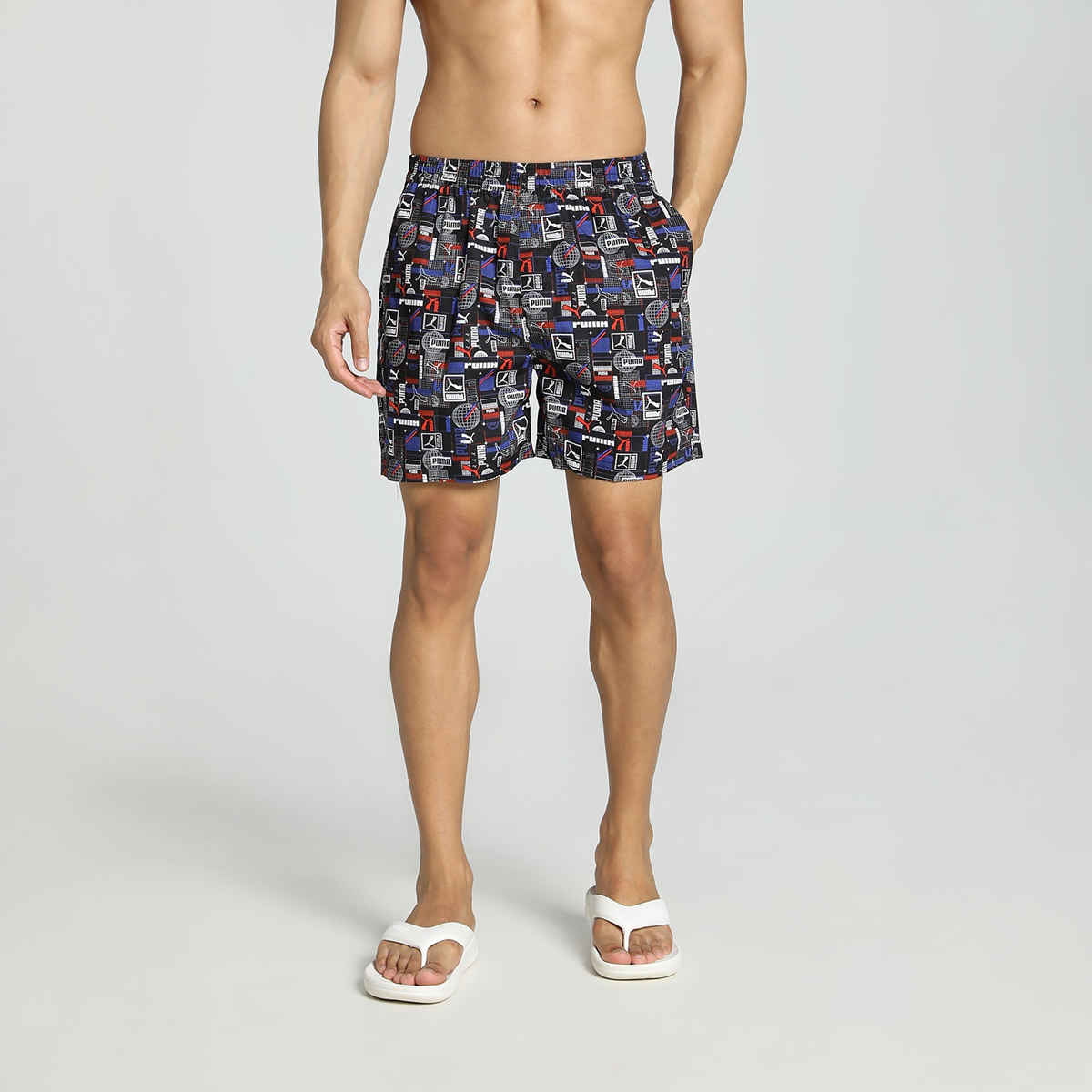 Puma Men s Printed Woven Boxers with Side Pocket | Flat Light Gray | XL