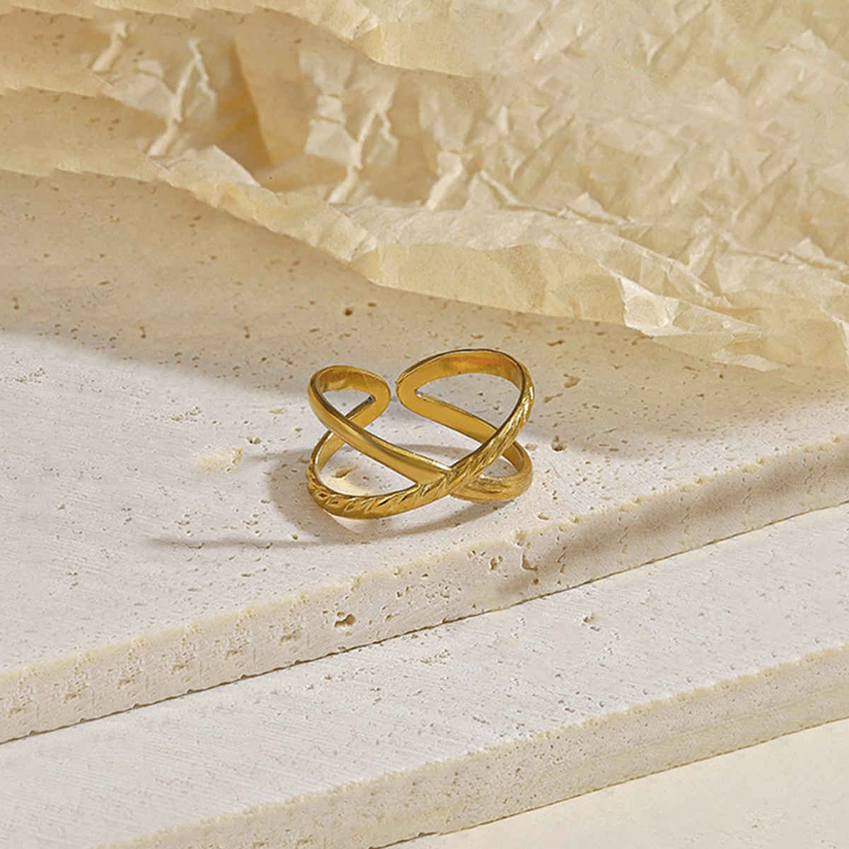 LabelShe Gold-Plated Stainless Steel Cross Shaped Adjustable Ring | LS-RNG-72209