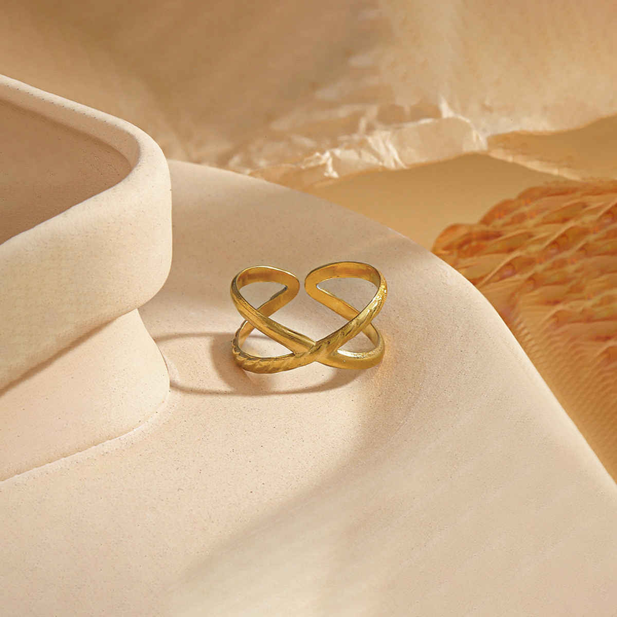 LabelShe Gold-Plated Stainless Steel Cross Shaped Adjustable Ring | LS-RNG-72209