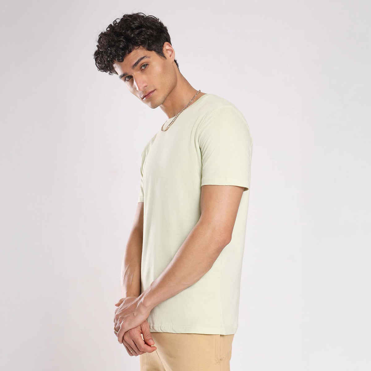 Nobero Men's Plain Classic Fit T-shirt | Cream - XXXL