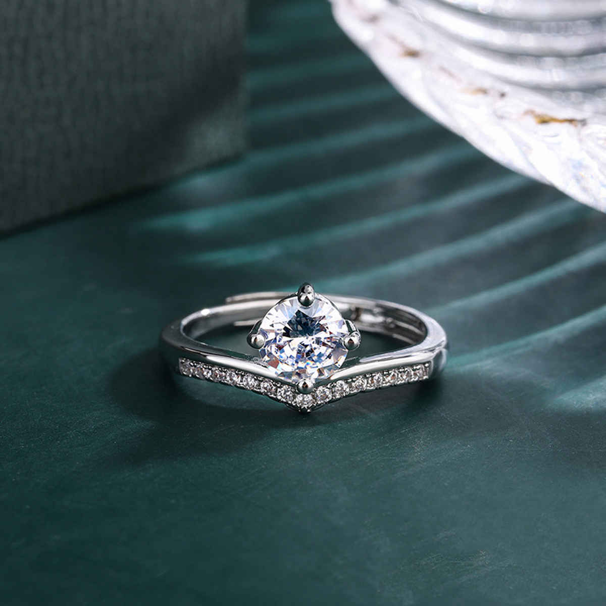 Label She Silver Plated AD Solitaire Adjustable Ring | LS-RNG-5205