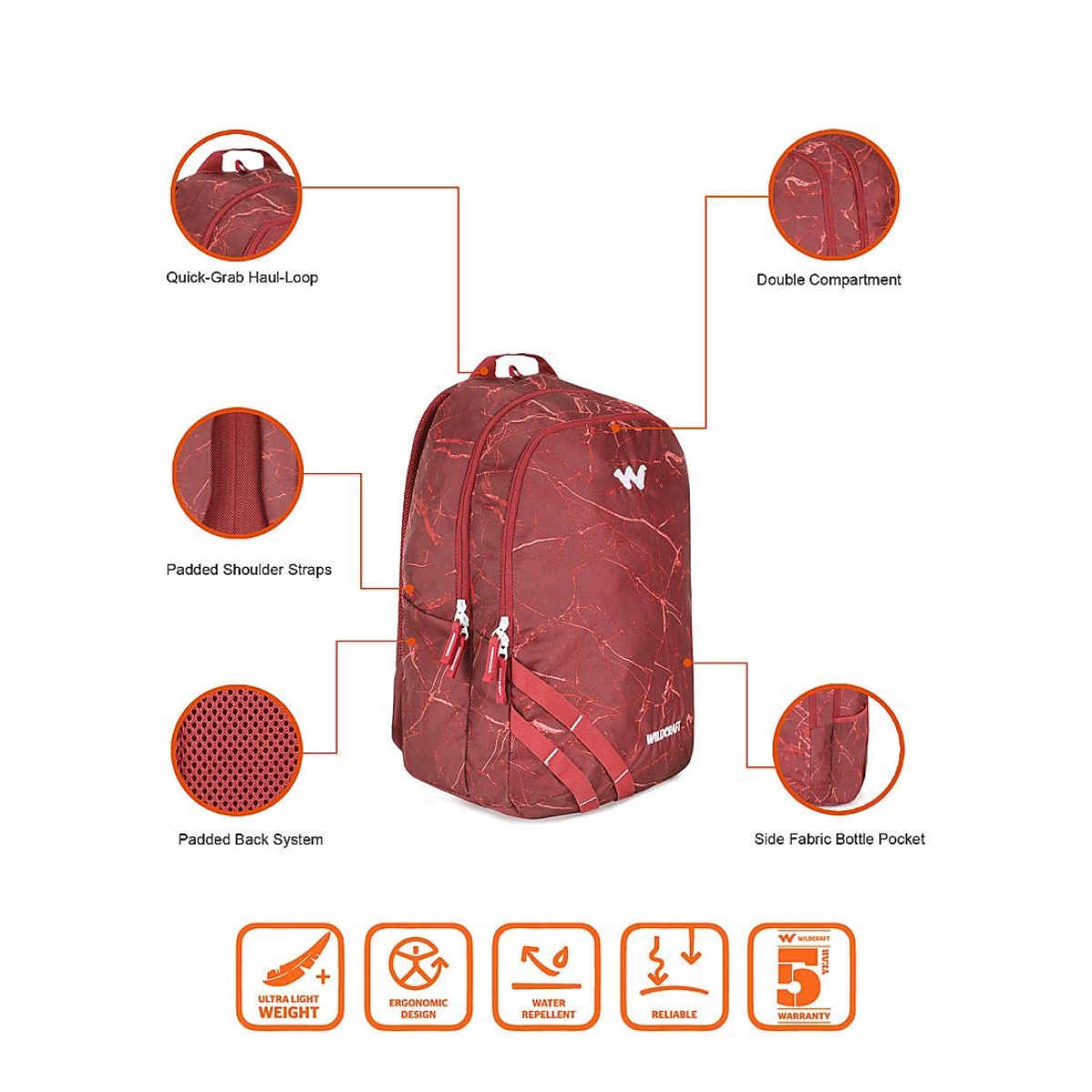 Wildcraft Unisex Solid Polyester 35 L Backpack | Maroon - 13 Inches