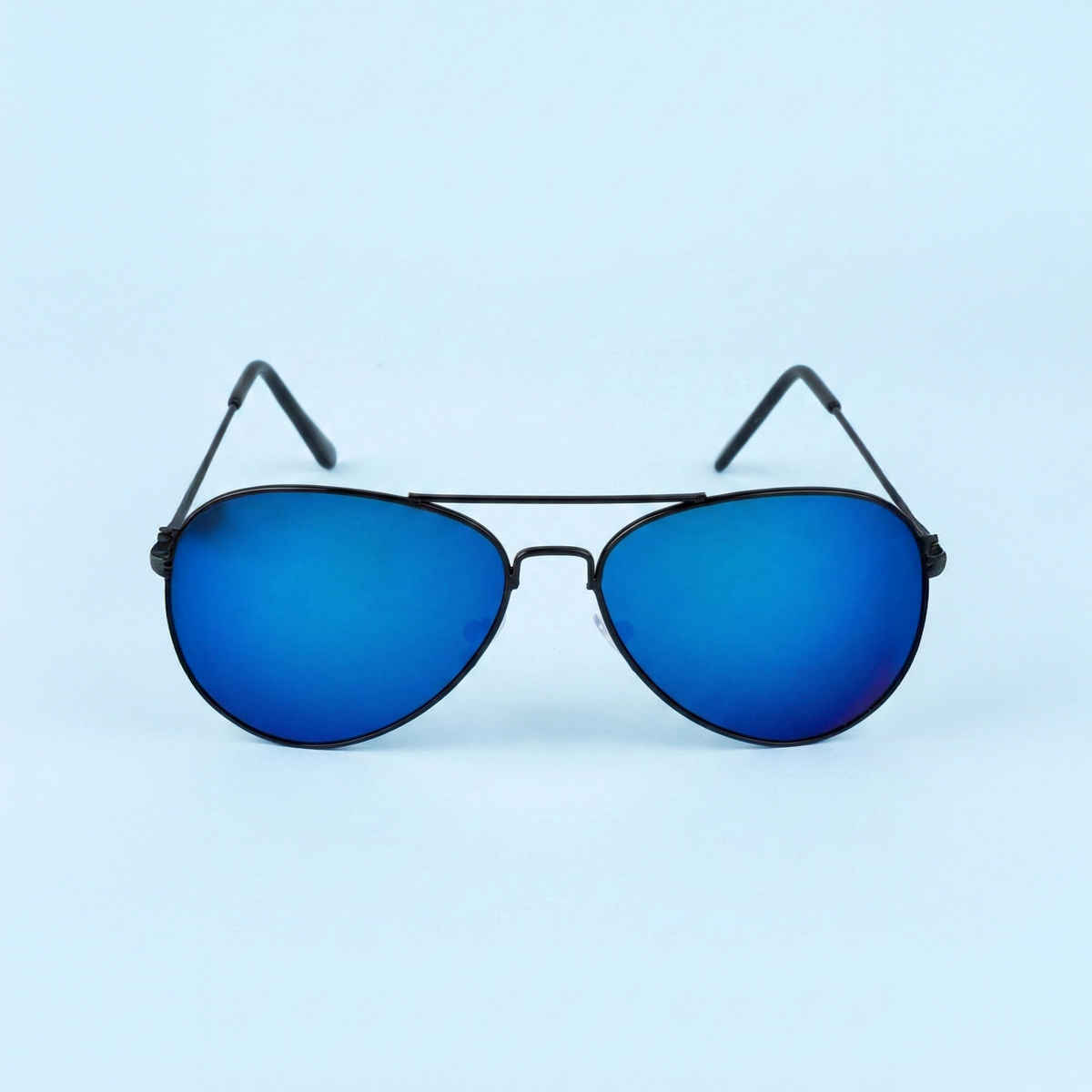 NuVew Unisex Aviator Mirrored Sunglasses | Black & Ice Blue | Medium