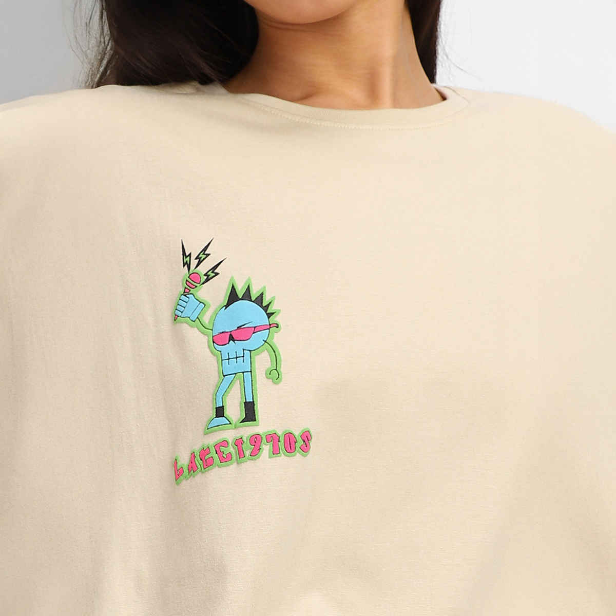 Juneberry Swanwhite Pocket Print Oversized Fit T-shirt for Women - L