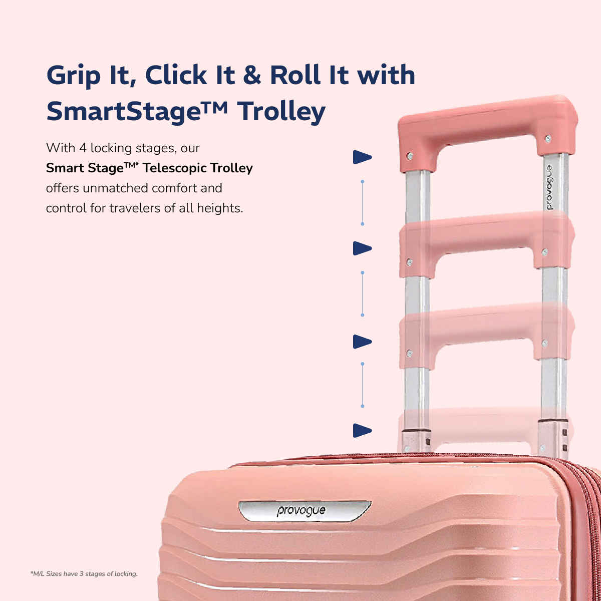 Provogue Coral Hard-Sided PP Medium Check-in Luggage Trolley Bag | Tea Rose- Redwood - 65 cm